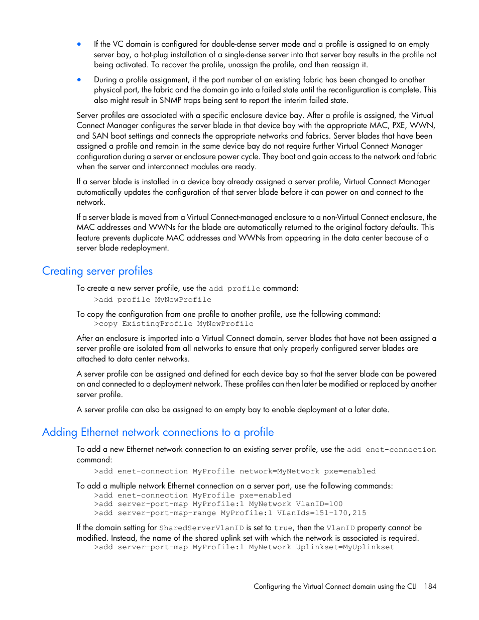 Creating server profiles, Adding ethernet network connections to a profile | HP Virtual Connect Flex-10 10Gb Ethernet Module for c-Class BladeSystem User Manual | Page 184 / 205