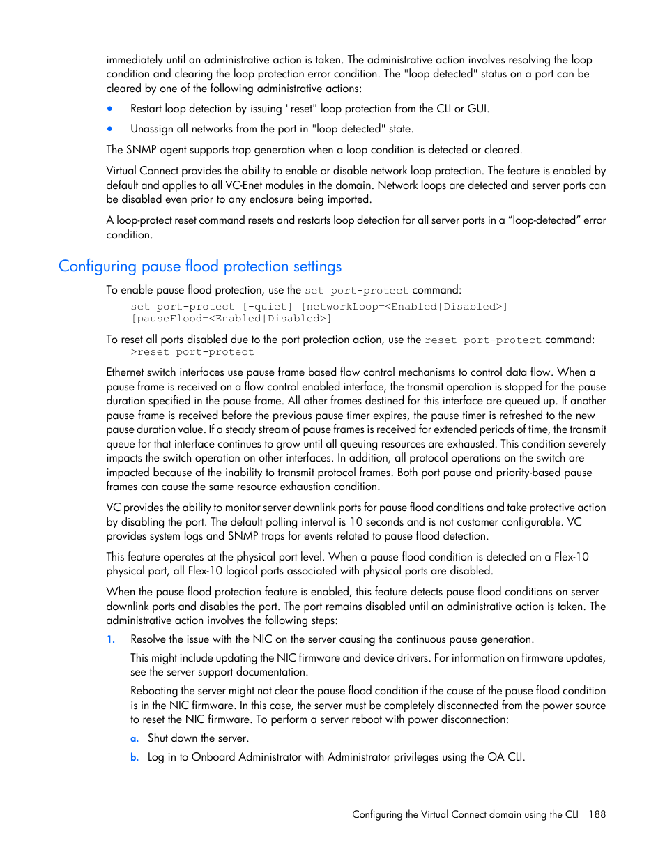 Configuring pause flood protection settings | HP Virtual Connect Flex-10 10Gb Ethernet Module for c-Class BladeSystem User Manual | Page 188 / 205