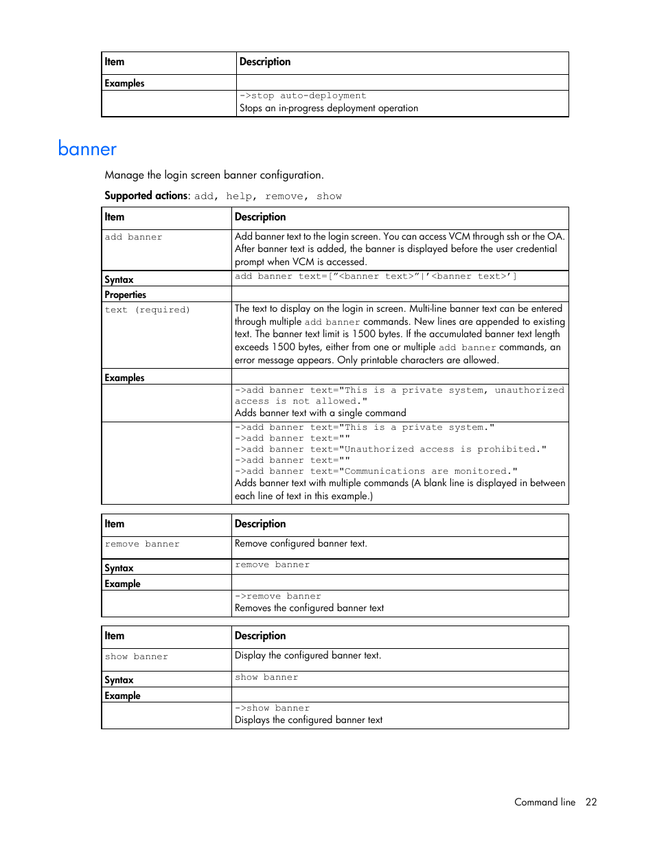 Banner | HP Virtual Connect Flex-10 10Gb Ethernet Module for c-Class BladeSystem User Manual | Page 22 / 205