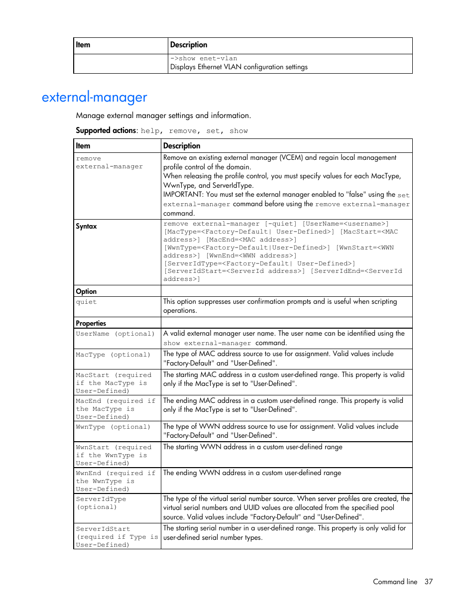 External-manager | HP Virtual Connect Flex-10 10Gb Ethernet Module for c-Class BladeSystem User Manual | Page 37 / 205