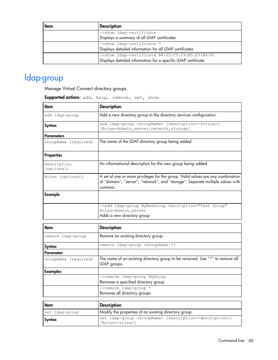 Ldap-group | HP Virtual Connect Flex-10 10Gb Ethernet Module for c-Class BladeSystem User Manual | Page 60 / 205