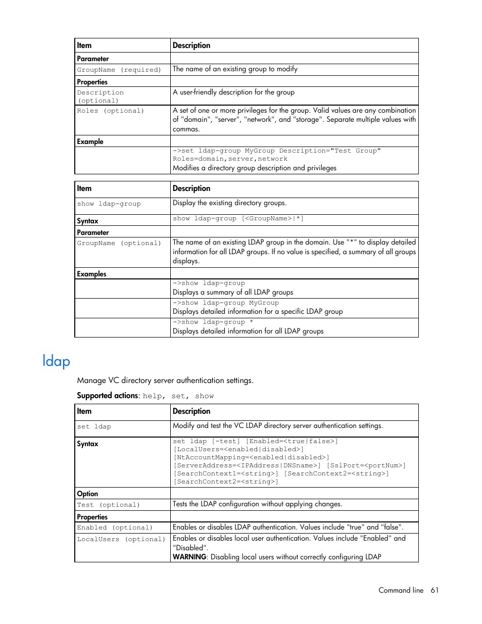 Ldap | HP Virtual Connect Flex-10 10Gb Ethernet Module for c-Class BladeSystem User Manual | Page 61 / 205