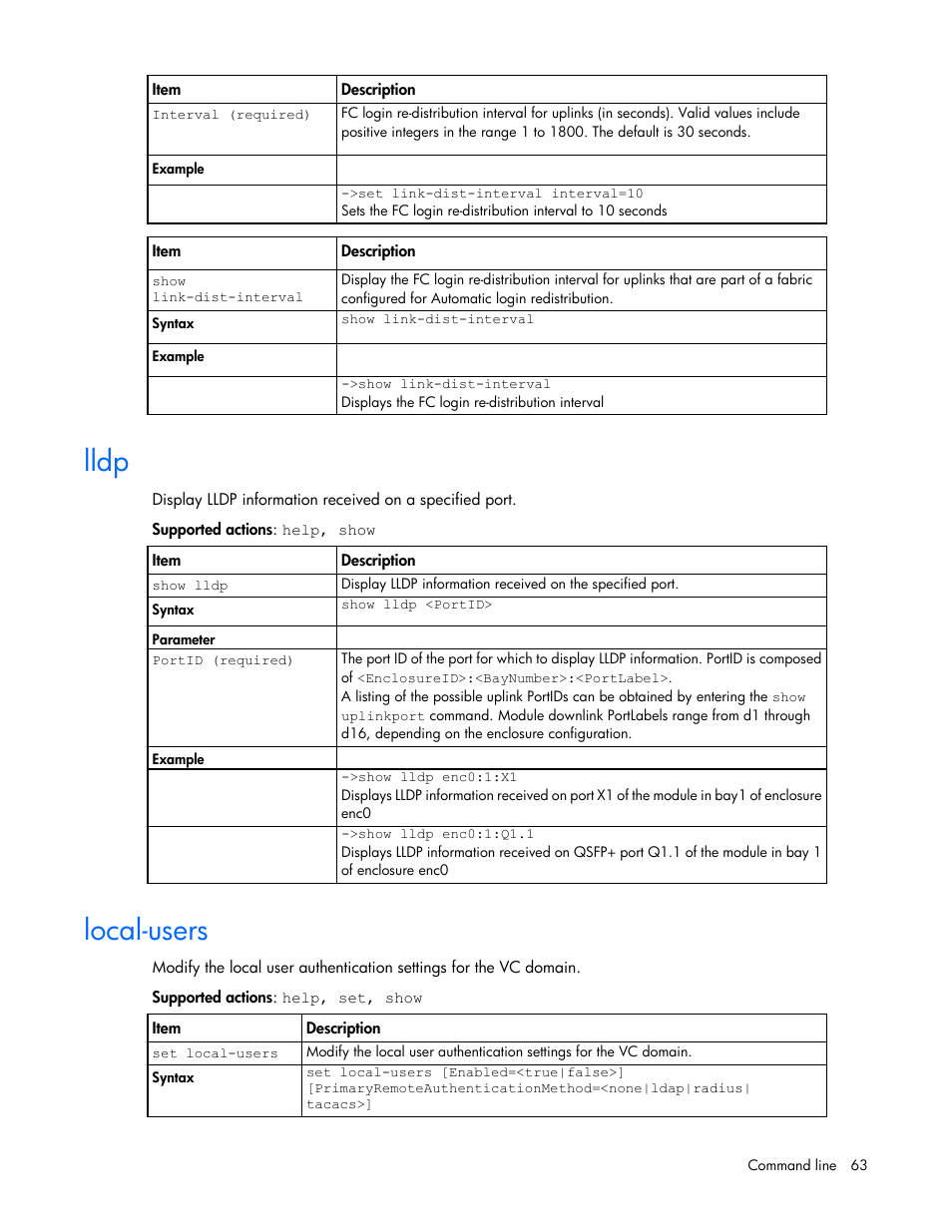 Lldp, Local-users | HP Virtual Connect Flex-10 10Gb Ethernet Module for c-Class BladeSystem User Manual | Page 63 / 205