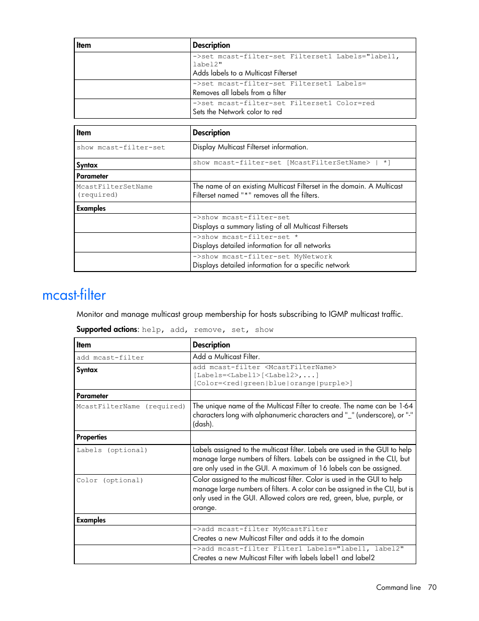 Mcast-filter | HP Virtual Connect Flex-10 10Gb Ethernet Module for c-Class BladeSystem User Manual | Page 70 / 205