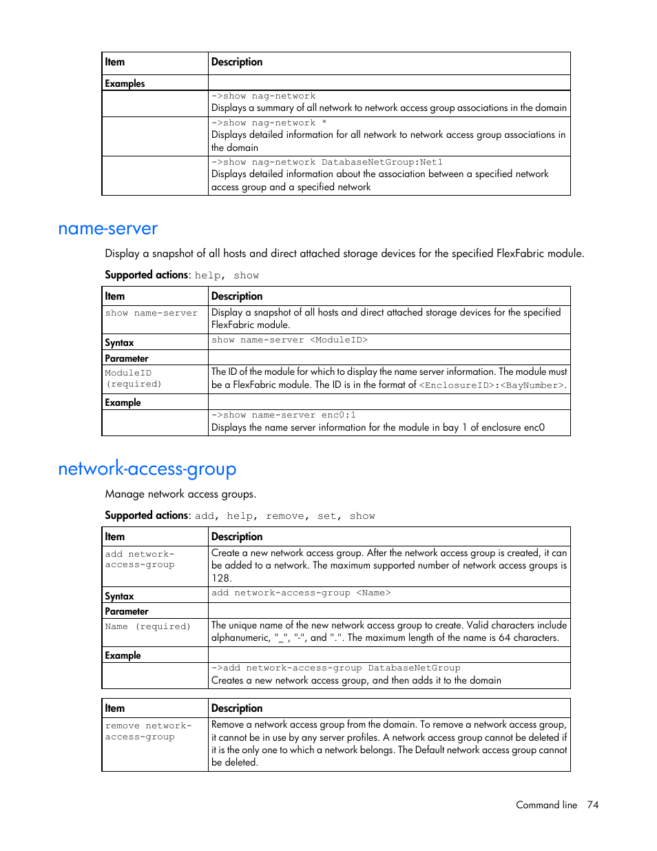 Name-server, Network-access-group | HP Virtual Connect Flex-10 10Gb Ethernet Module for c-Class BladeSystem User Manual | Page 74 / 205