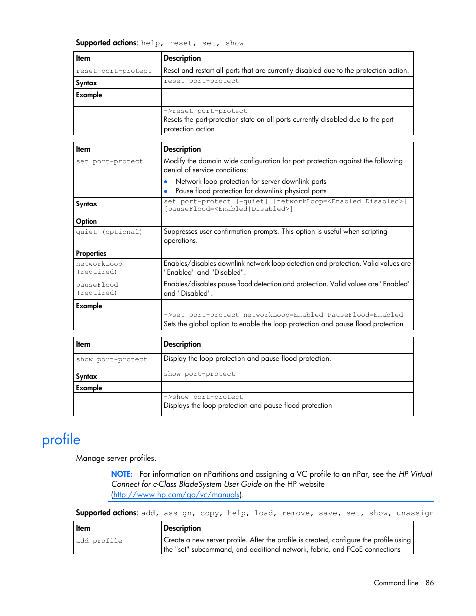 Profile | HP Virtual Connect Flex-10 10Gb Ethernet Module for c-Class BladeSystem User Manual | Page 86 / 205