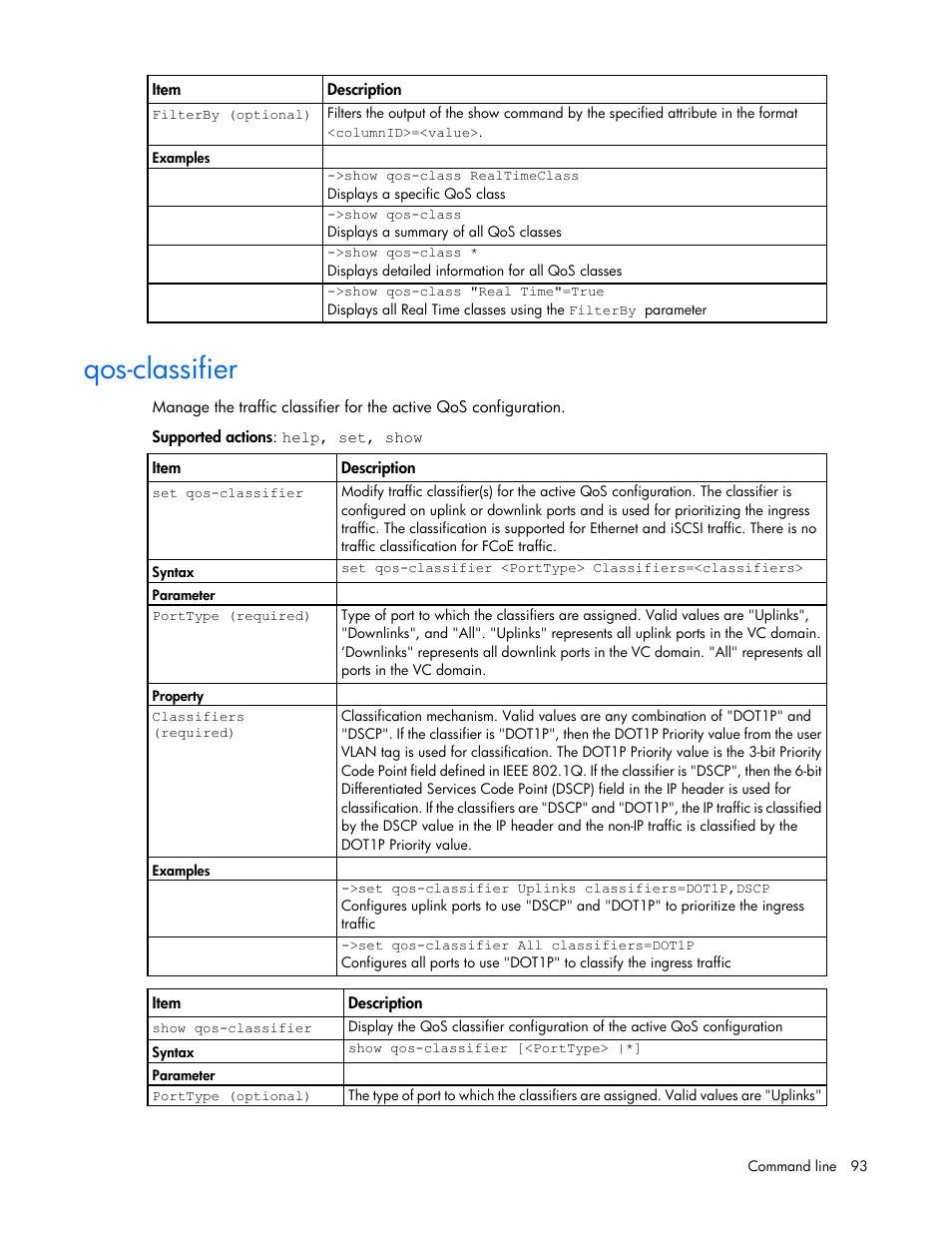 Qos-classifier | HP Virtual Connect Flex-10 10Gb Ethernet Module for c-Class BladeSystem User Manual | Page 93 / 205