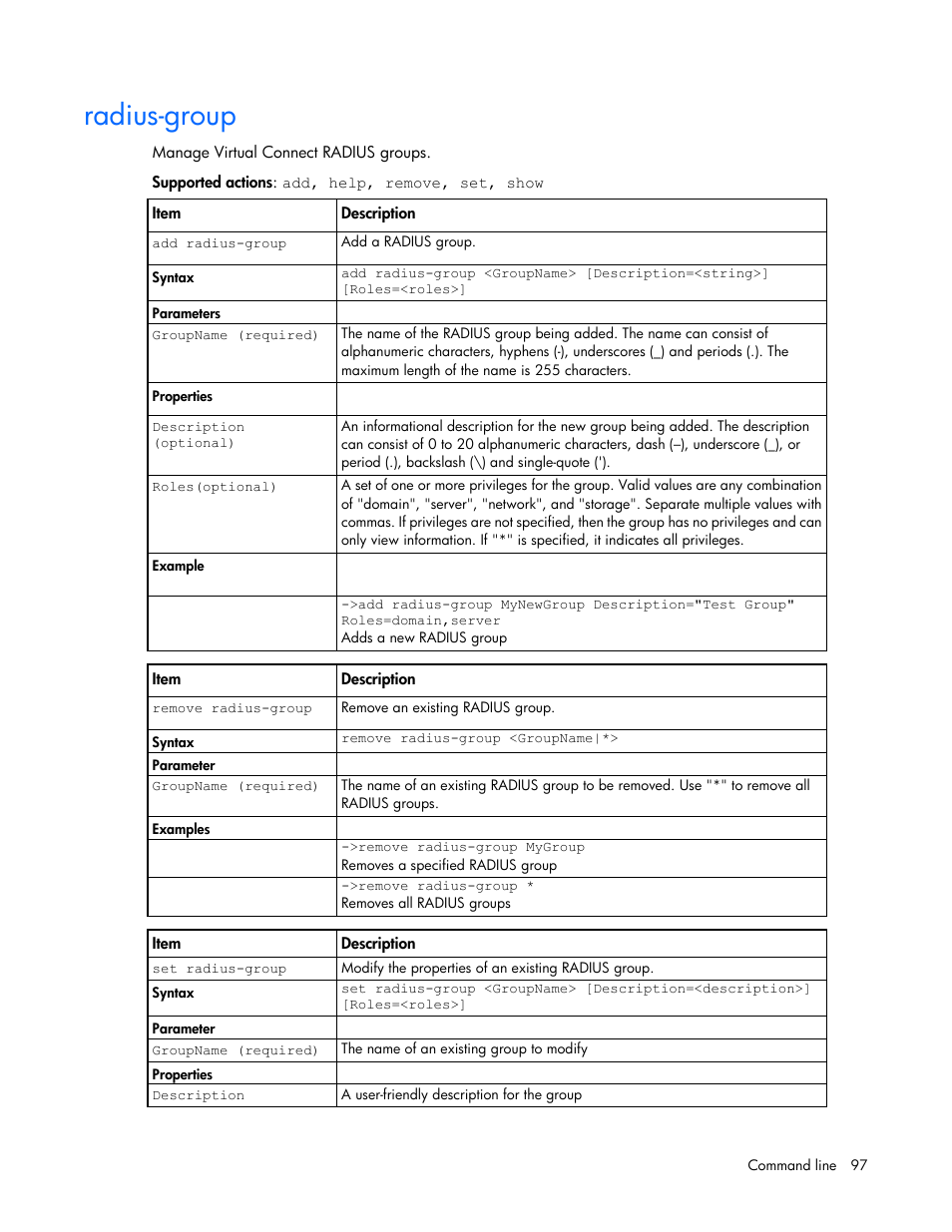 Radius-group | HP Virtual Connect Flex-10 10Gb Ethernet Module for c-Class BladeSystem User Manual | Page 97 / 205