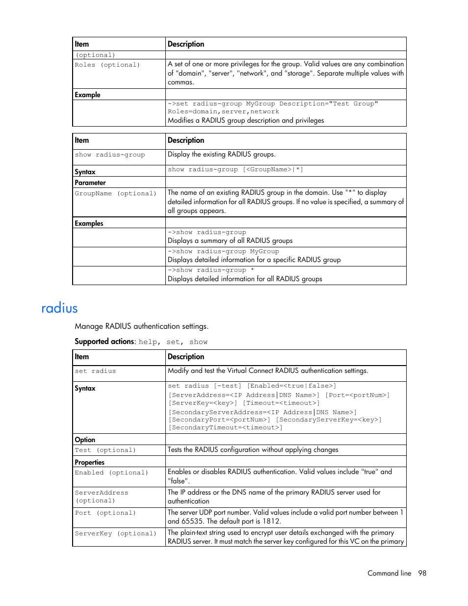 Radius | HP Virtual Connect Flex-10 10Gb Ethernet Module for c-Class BladeSystem User Manual | Page 98 / 205