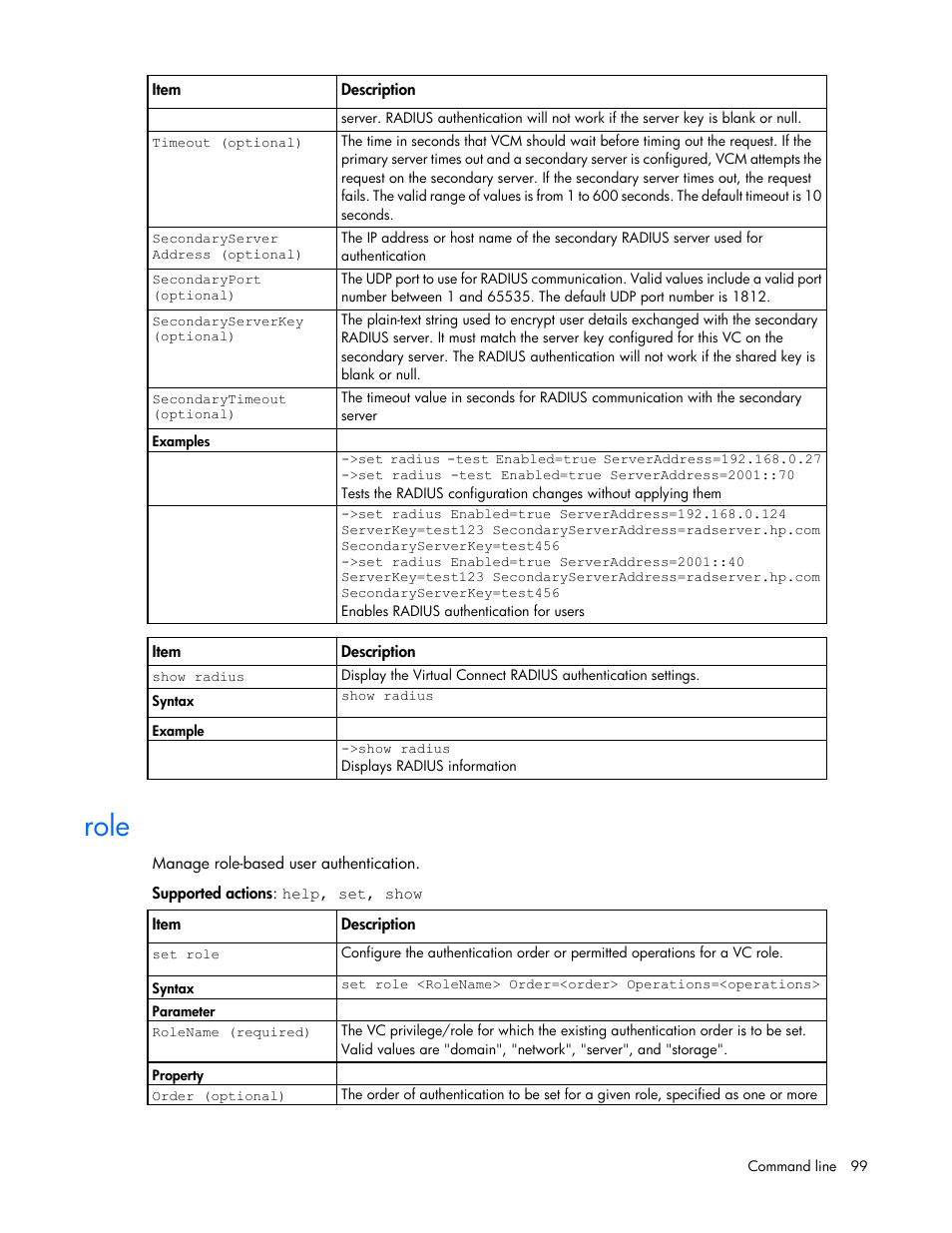 Role | HP Virtual Connect Flex-10 10Gb Ethernet Module for c-Class BladeSystem User Manual | Page 99 / 205