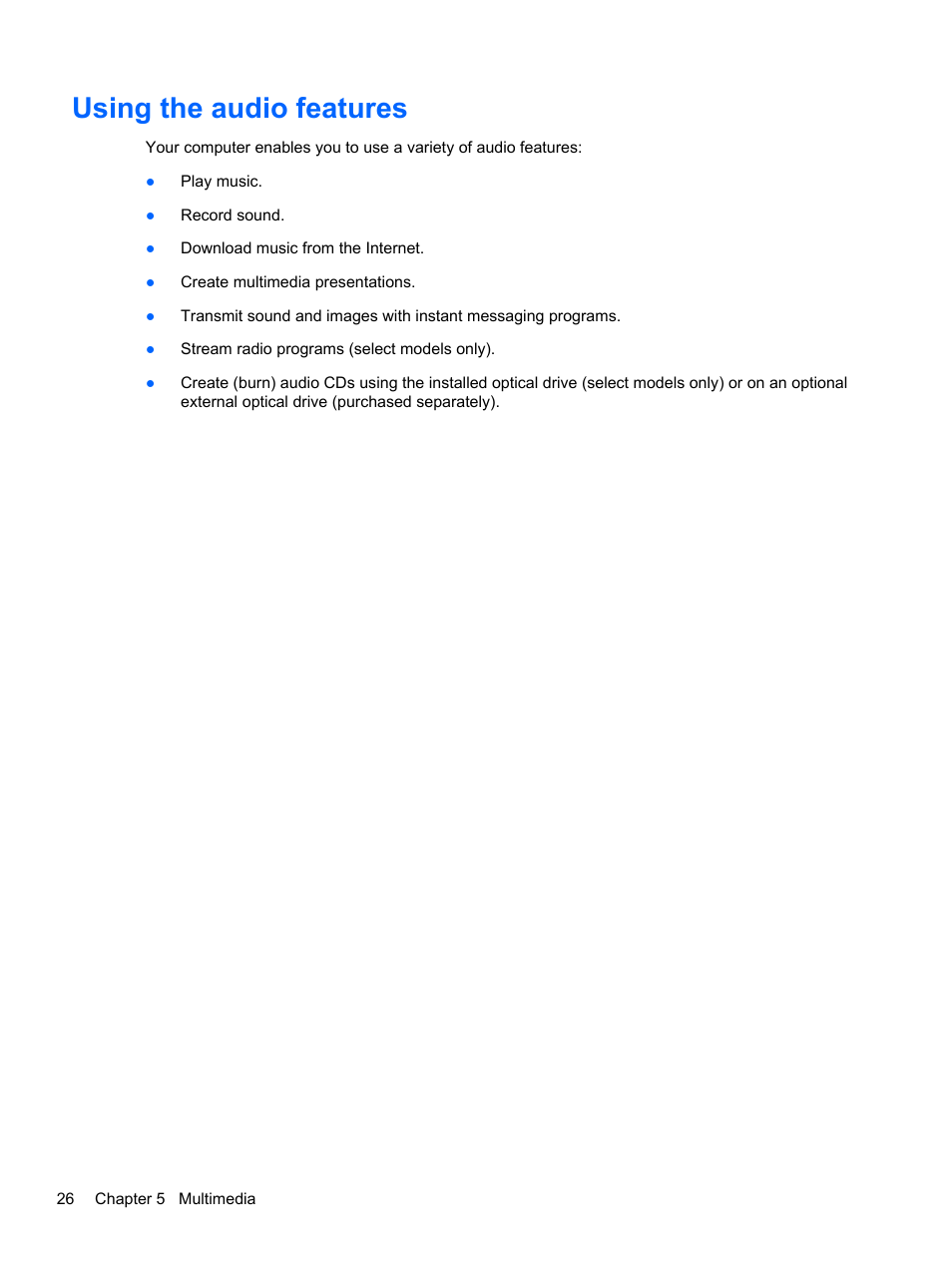 Using the audio features | HP Compaq 435 Notebook PC User Manual | Page 36 / 92