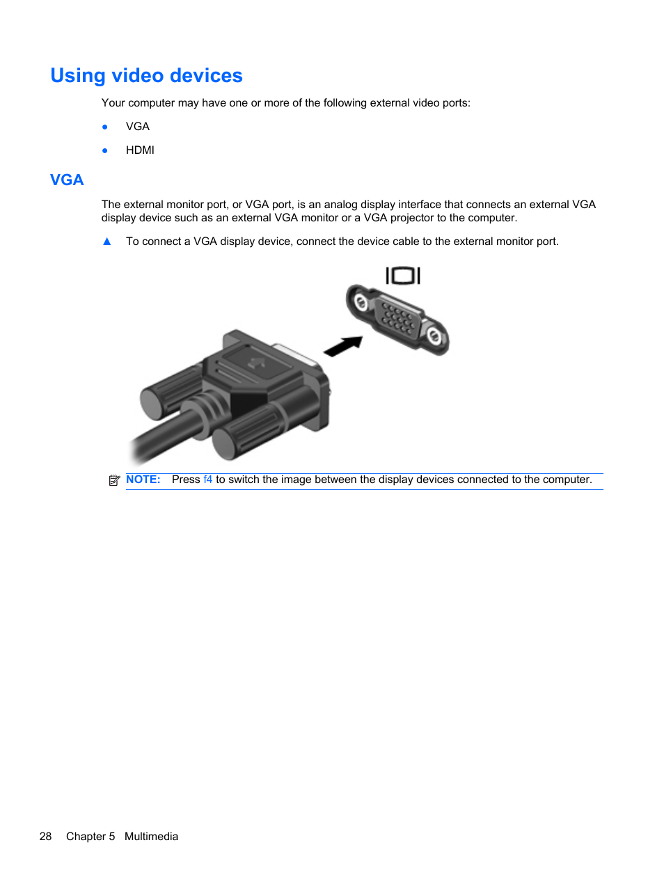 Using video devices | HP Compaq 435 Notebook PC User Manual | Page 38 / 92
