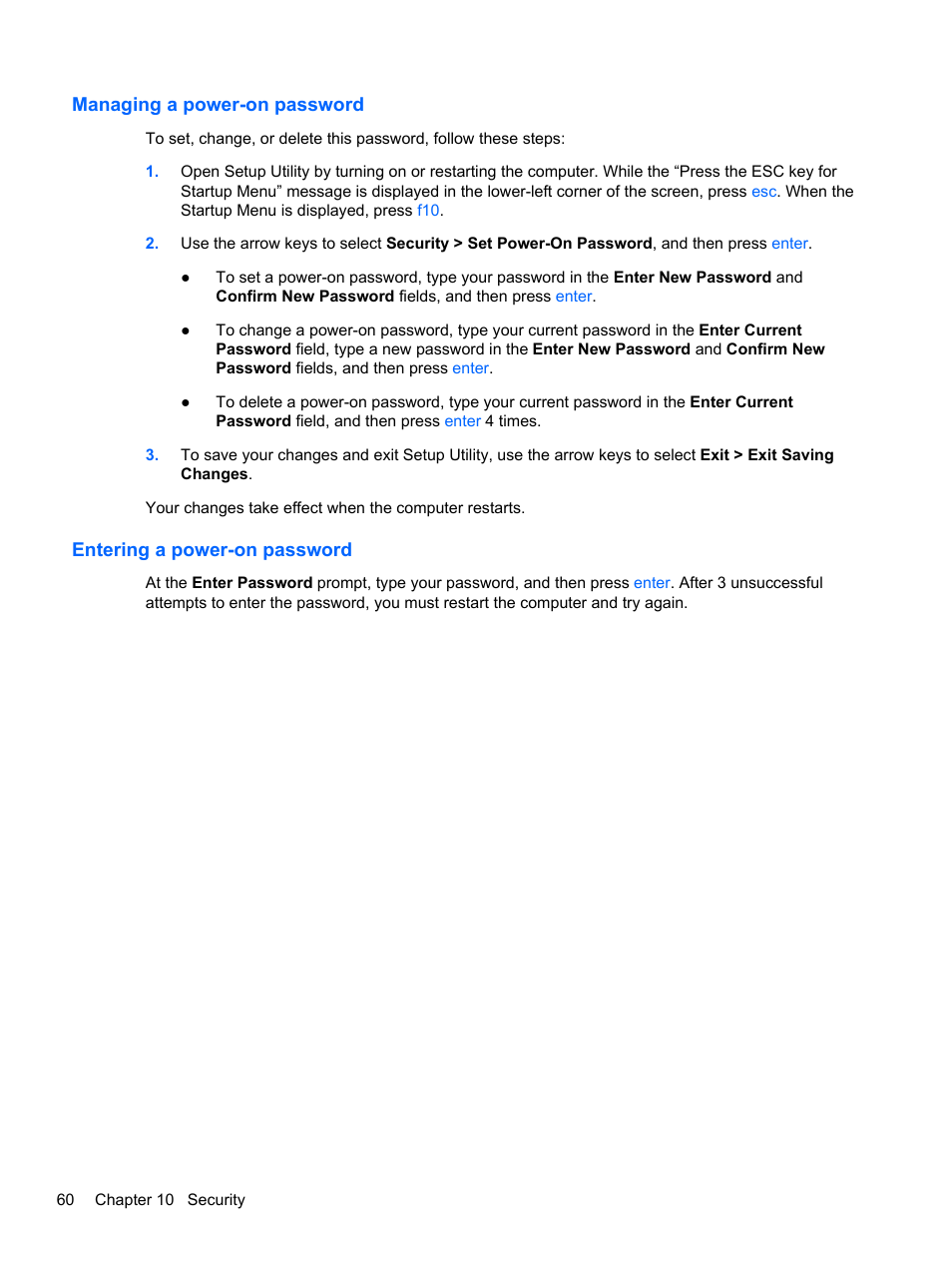 Managing a power-on password, Entering a power-on password | HP Compaq 435 Notebook PC User Manual | Page 70 / 92