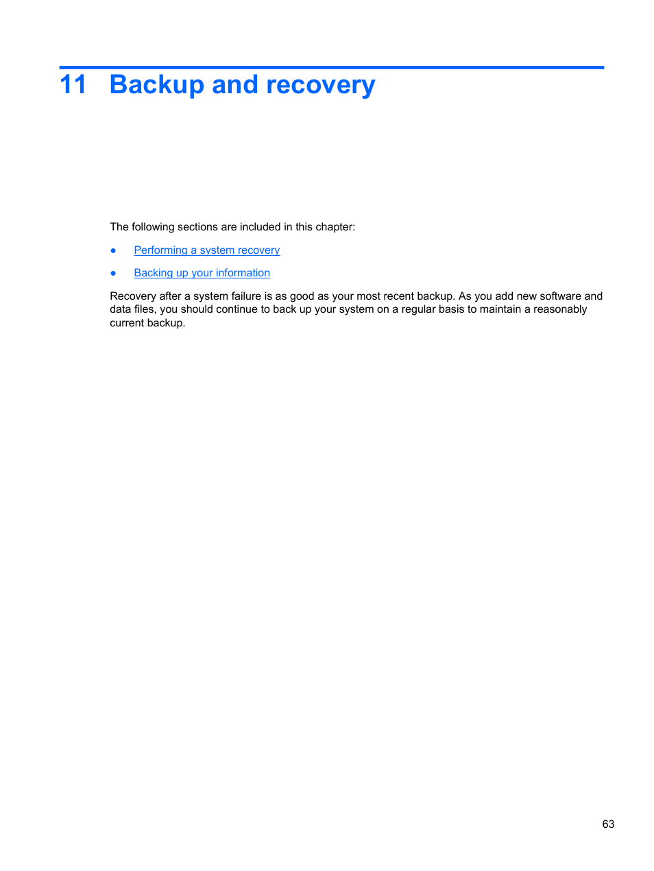 Backup and recovery, 11 backup and recovery | HP Compaq 435 Notebook PC User Manual | Page 73 / 92