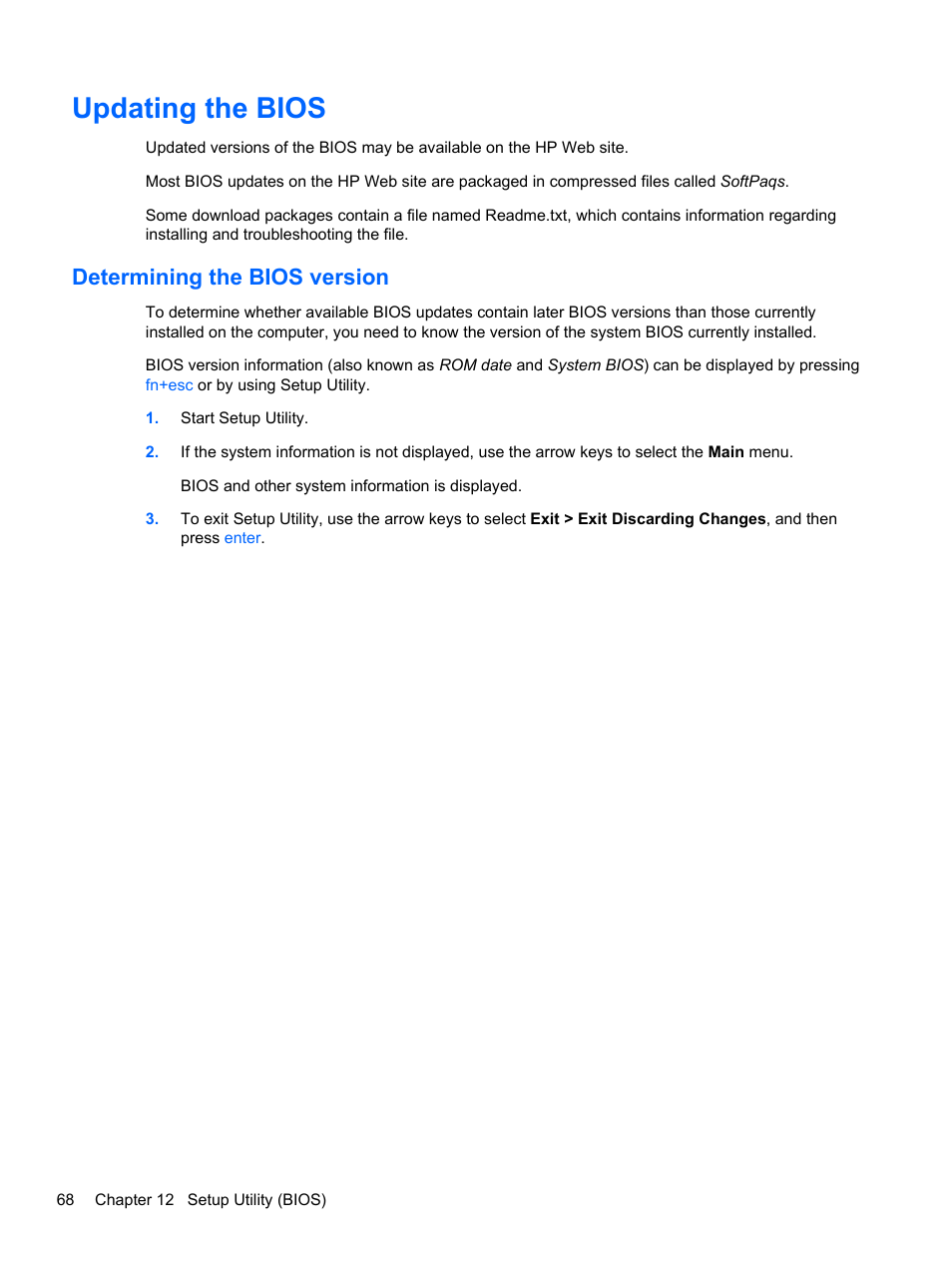 Updating the bios, Determining the bios version | HP Compaq 435 Notebook PC User Manual | Page 78 / 92