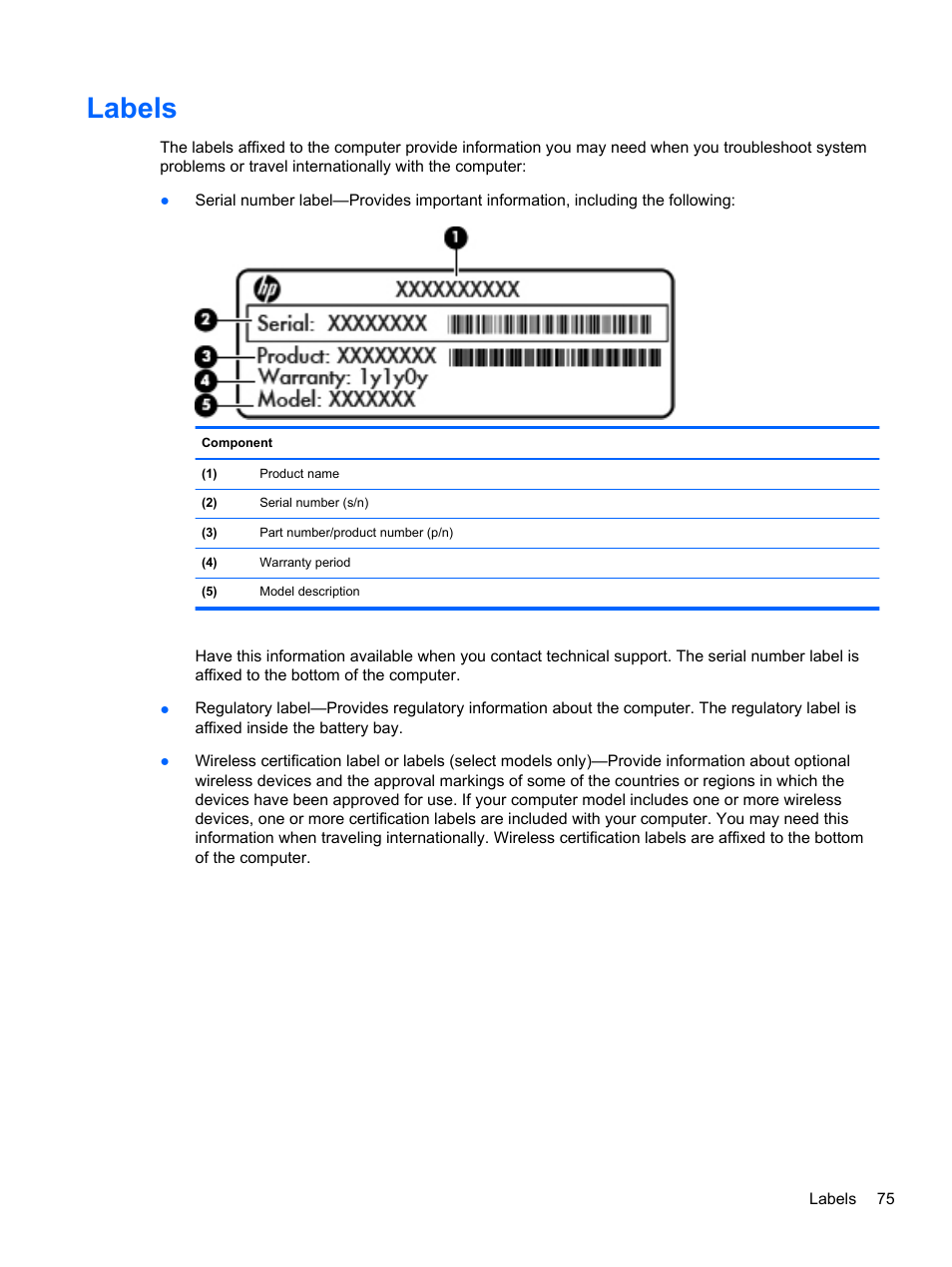 Labels | HP Compaq 435 Notebook PC User Manual | Page 85 / 92
