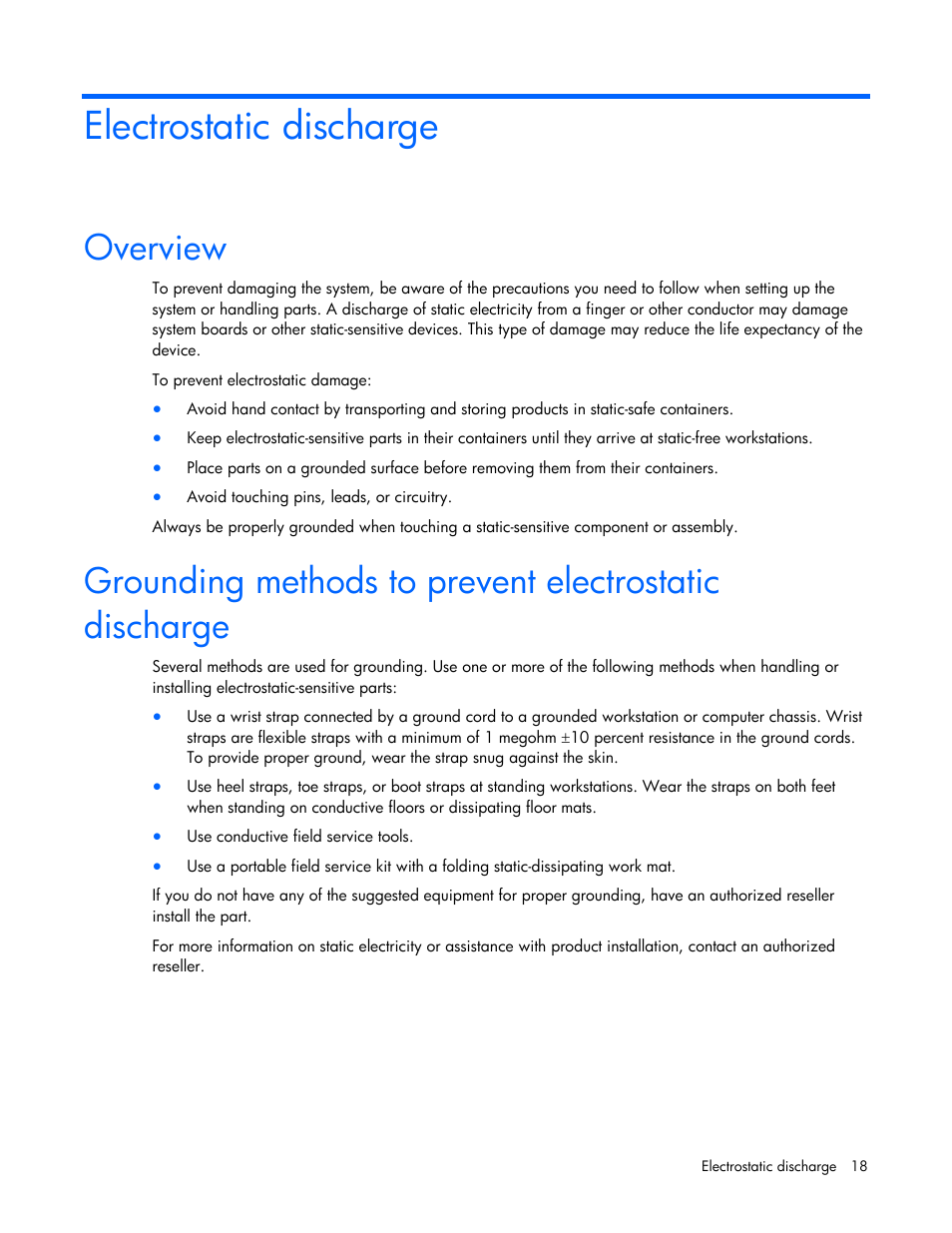 Electrostatic discharge, Overview | HP NC382T PCI Express Dual Port Multifunction Gigabit Server Adapter User Manual | Page 18 / 20