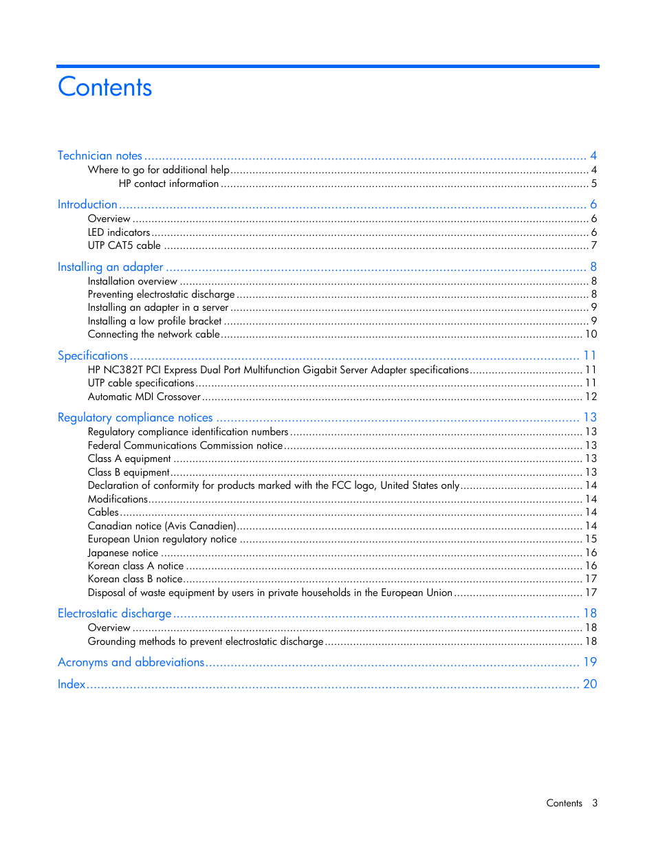 HP NC382T PCI Express Dual Port Multifunction Gigabit Server Adapter User Manual | Page 3 / 20