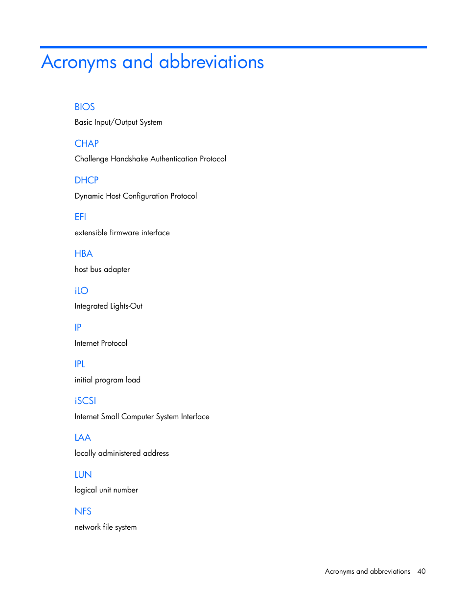 Acronyms and abbreviations | HP NC373F PCI-E Multifunction 1000SX Gigabit Server Adapter User Manual | Page 40 / 42