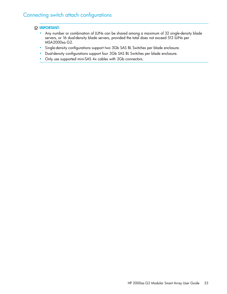 Connecting switch attach configurations | HP 2000SA G2-Modular-Smart-Array User Manual | Page 33 / 76