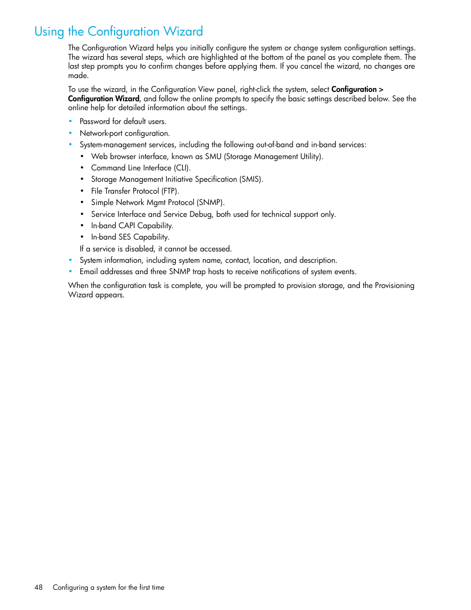Using the configuration wizard, Using the configuration, Wizard | HP 2000SA G2-Modular-Smart-Array User Manual | Page 48 / 76