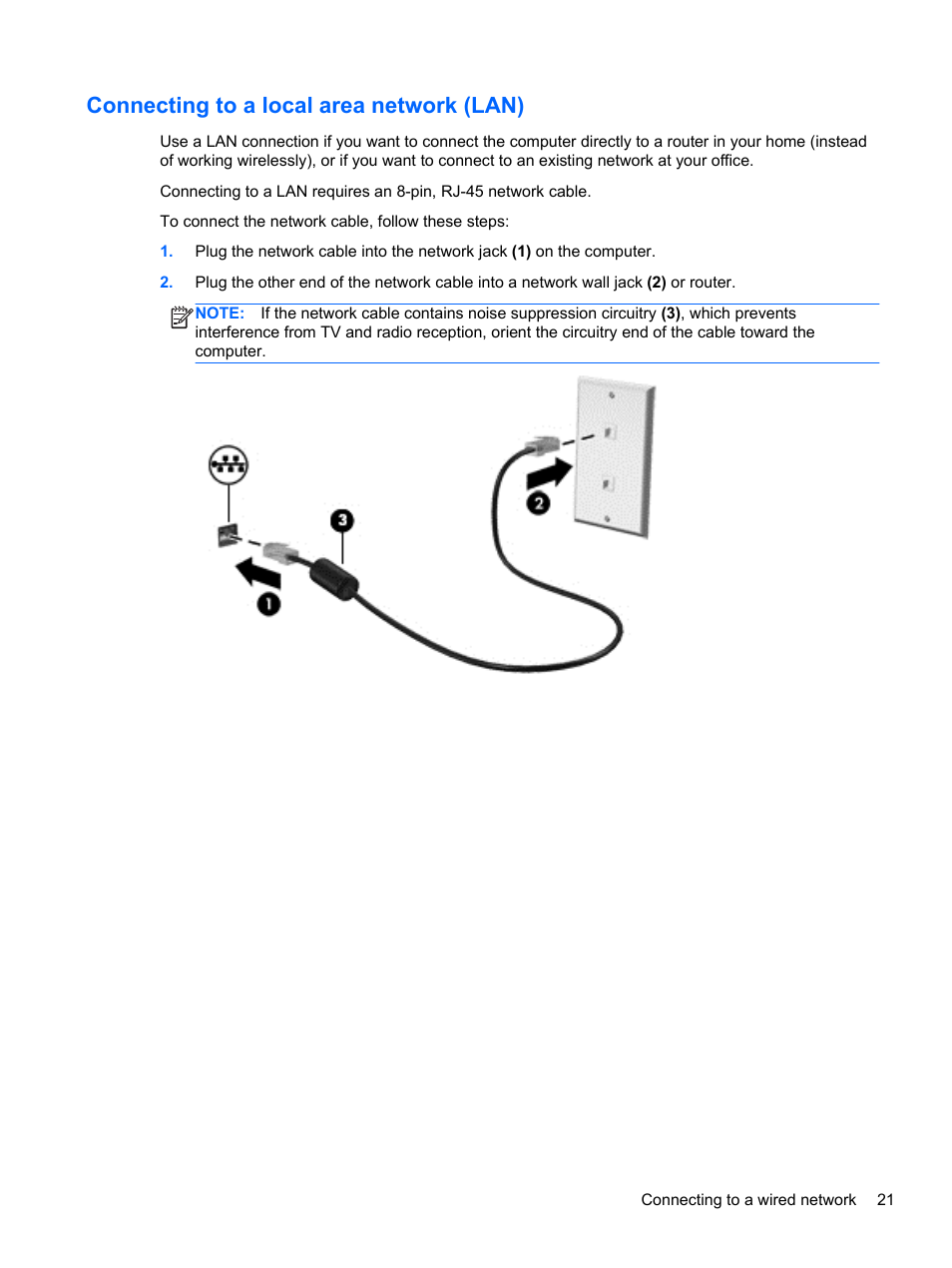 Connecting to a local area network (lan) | HP ProBook 450 G1 Notebook PC User Manual | Page 31 / 113