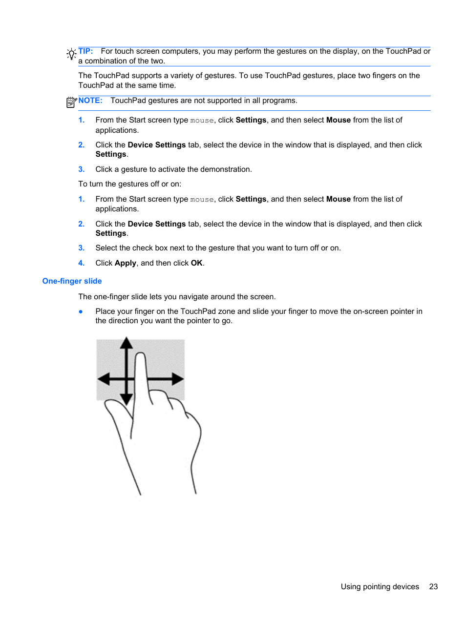 One-finger slide | HP ProBook 450 G1 Notebook PC User Manual | Page 33 / 113