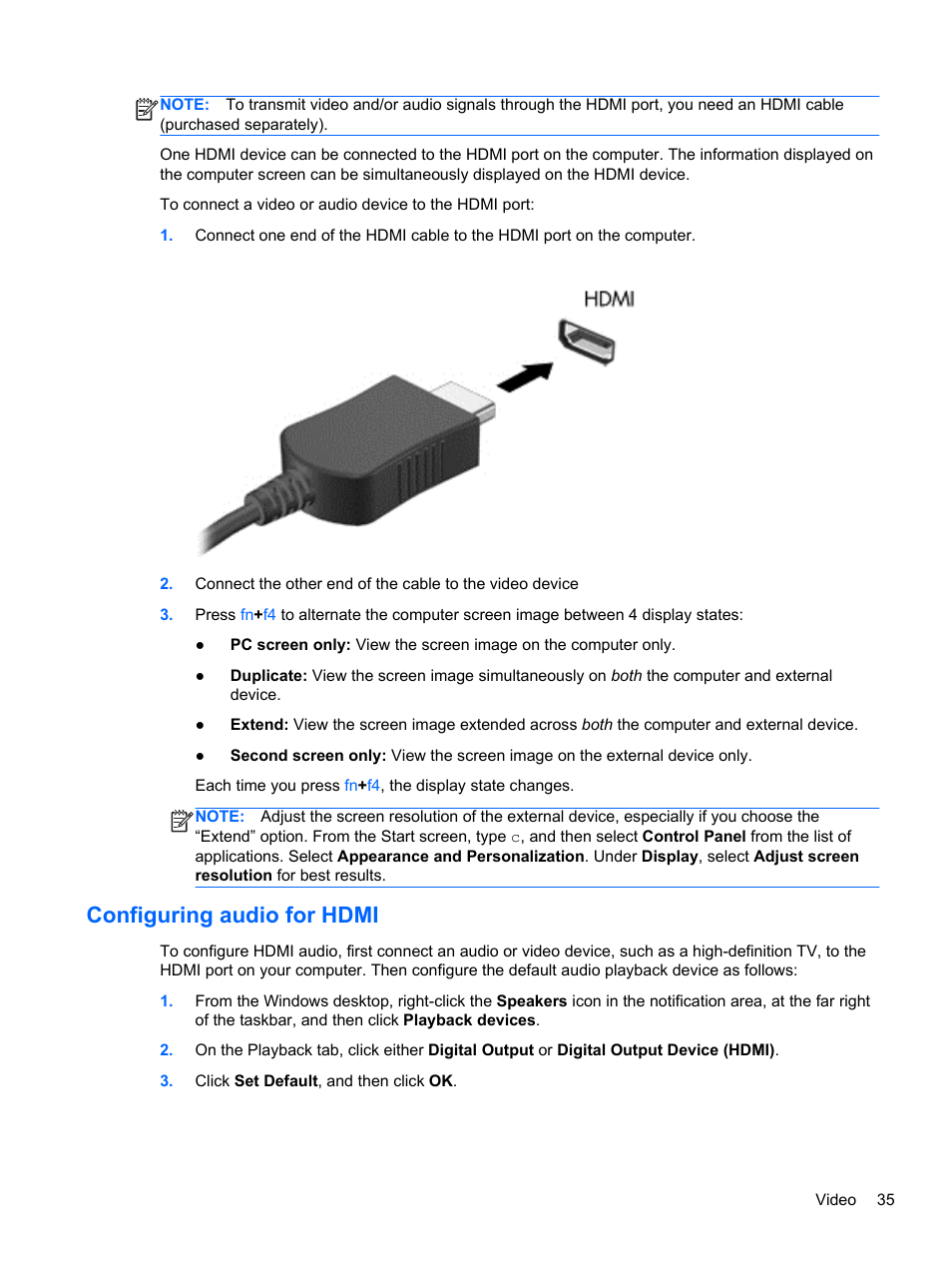 Configuring audio for hdmi | HP ProBook 450 G1 Notebook PC User Manual | Page 45 / 113