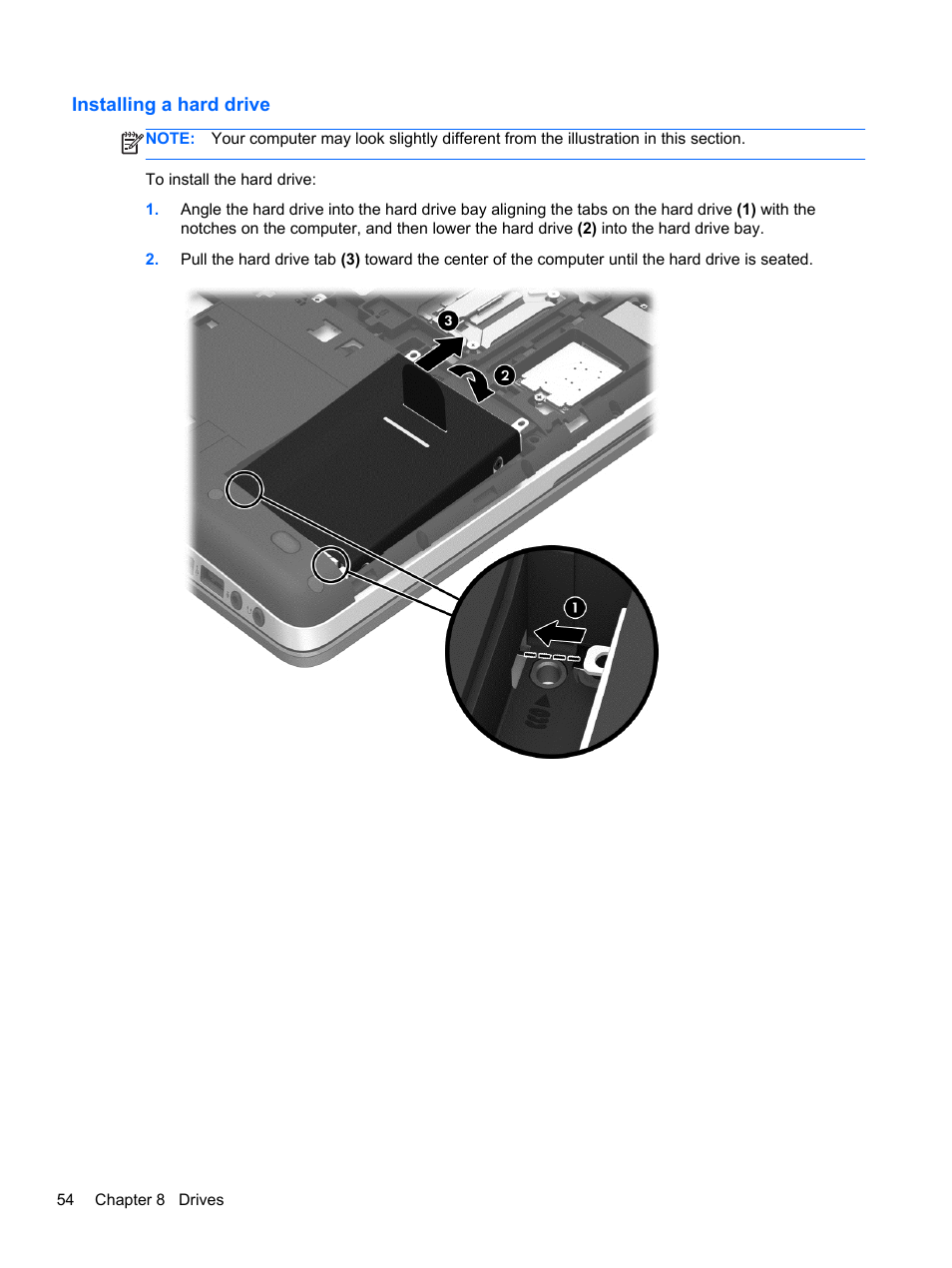 Installing a hard drive | HP ProBook 450 G1 Notebook PC User Manual | Page 64 / 113