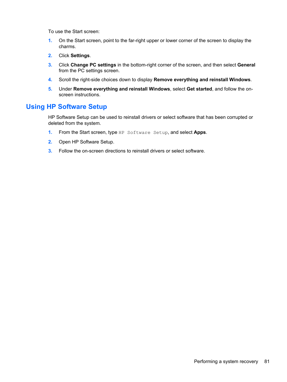 Using hp software setup | HP ProBook 450 G1 Notebook PC User Manual | Page 91 / 113