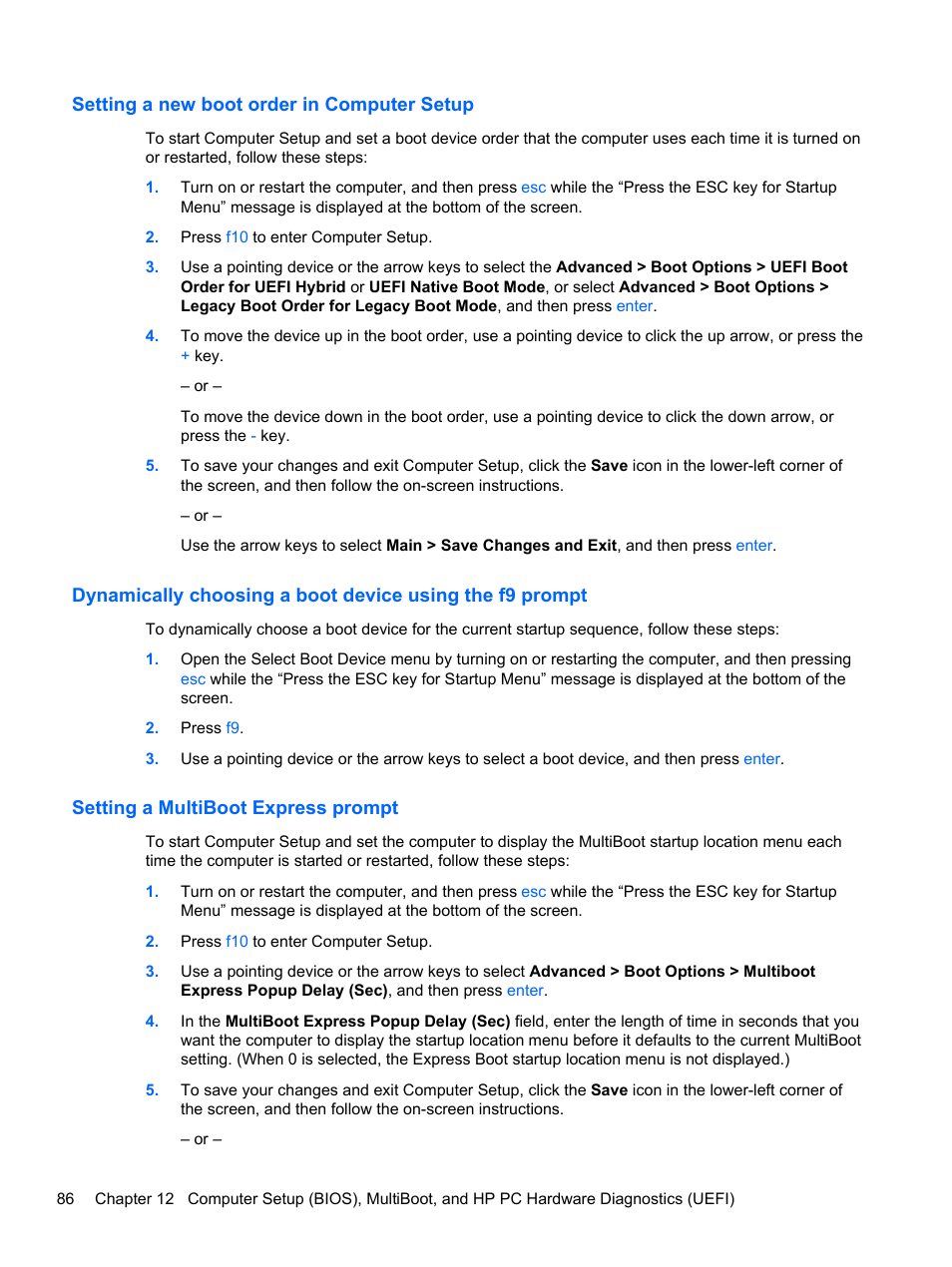 Setting a new boot order in computer setup, Setting a multiboot express prompt | HP ProBook 450 G1 Notebook PC User Manual | Page 96 / 113