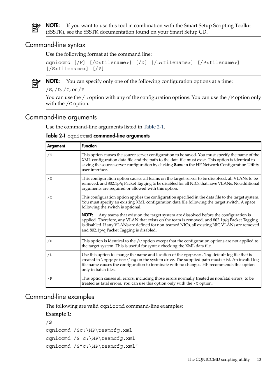 Command-line syntax, Command-line arguments, Command-line examples | Cqniccmd | HP Integrity rx3600 Server User Manual | Page 13 / 19