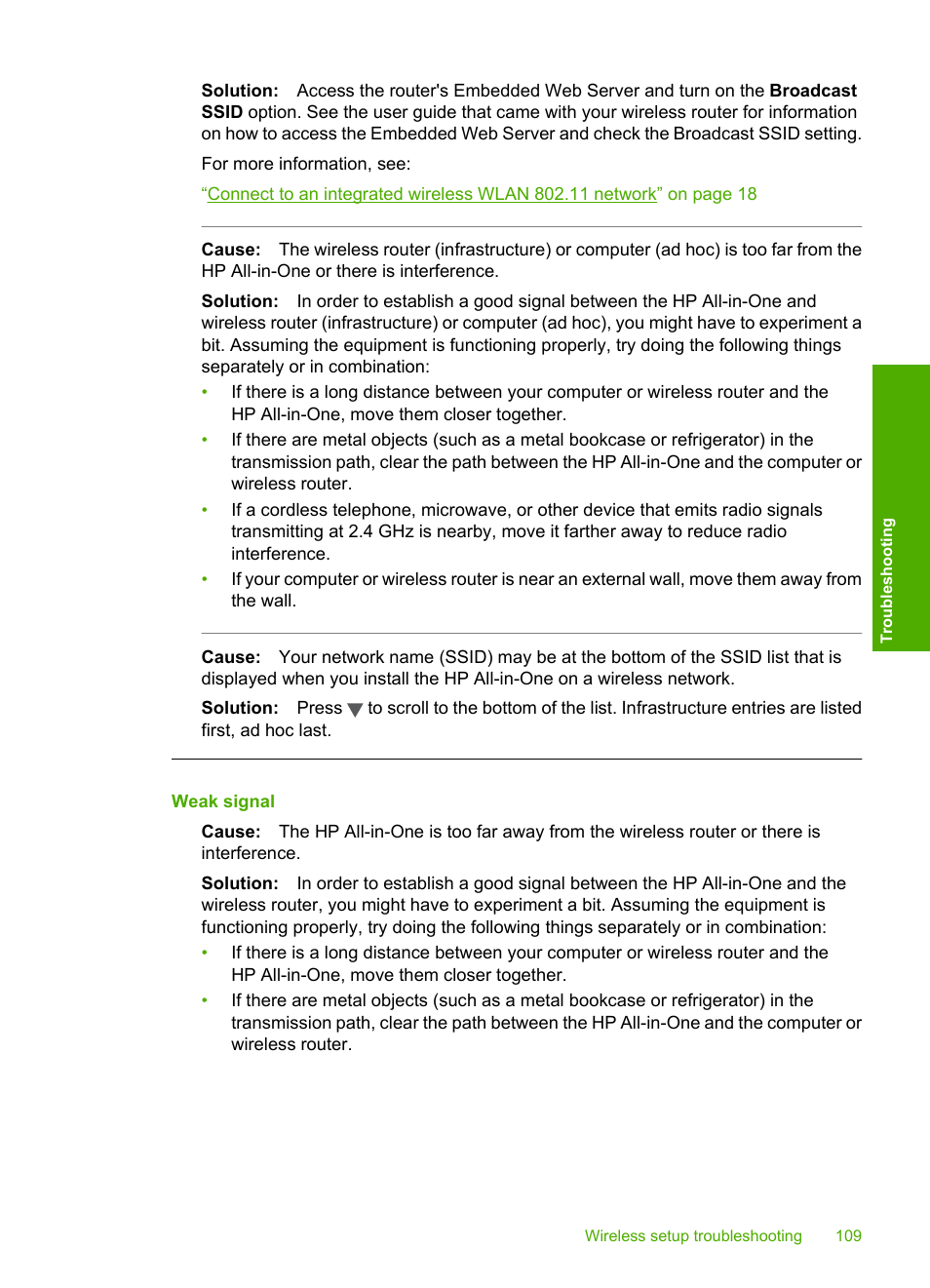 Weak signal | HP Photosmart C4380 All-in-One Printer User Manual | Page 110 / 179