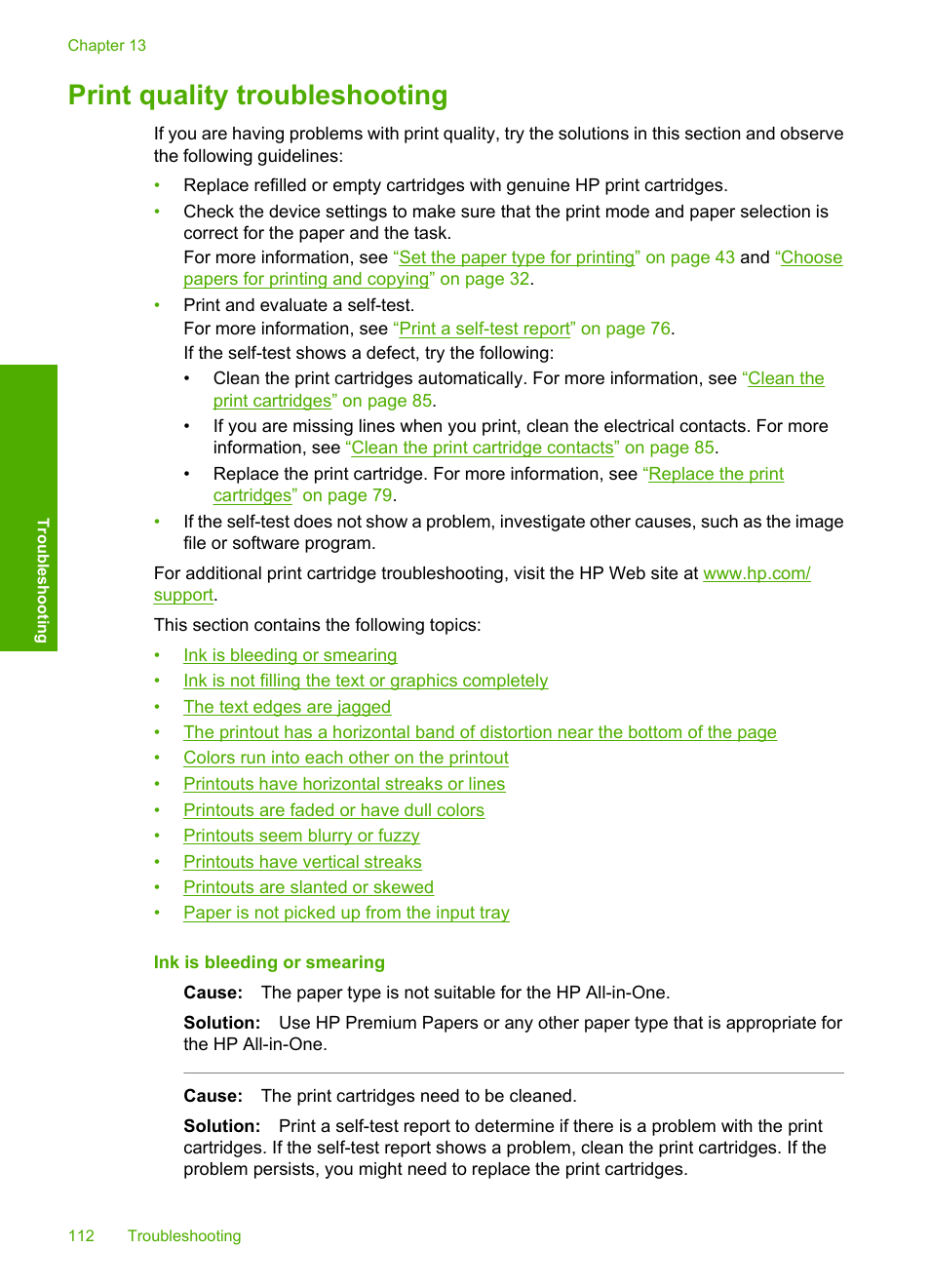 Print quality troubleshooting | HP Photosmart C4380 All-in-One Printer User Manual | Page 113 / 179