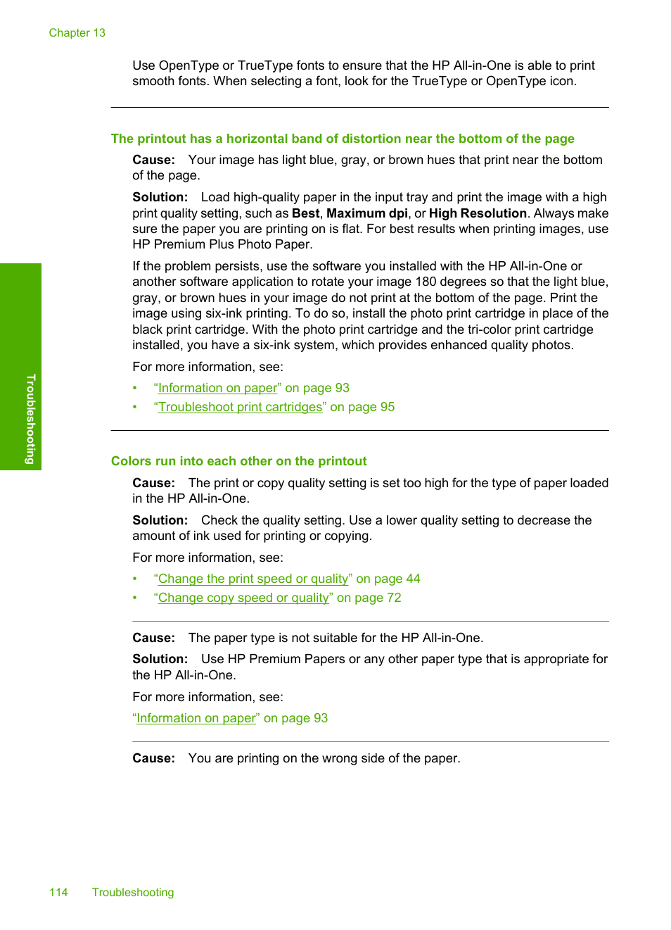 Colors run into each other on the printout | HP Photosmart C4380 All-in-One Printer User Manual | Page 115 / 179