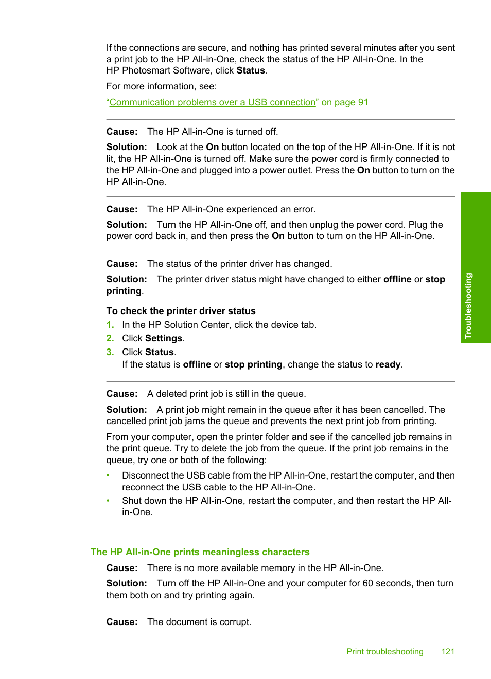 The hp all-in-one prints meaningless characters | HP Photosmart C4380 All-in-One Printer User Manual | Page 122 / 179