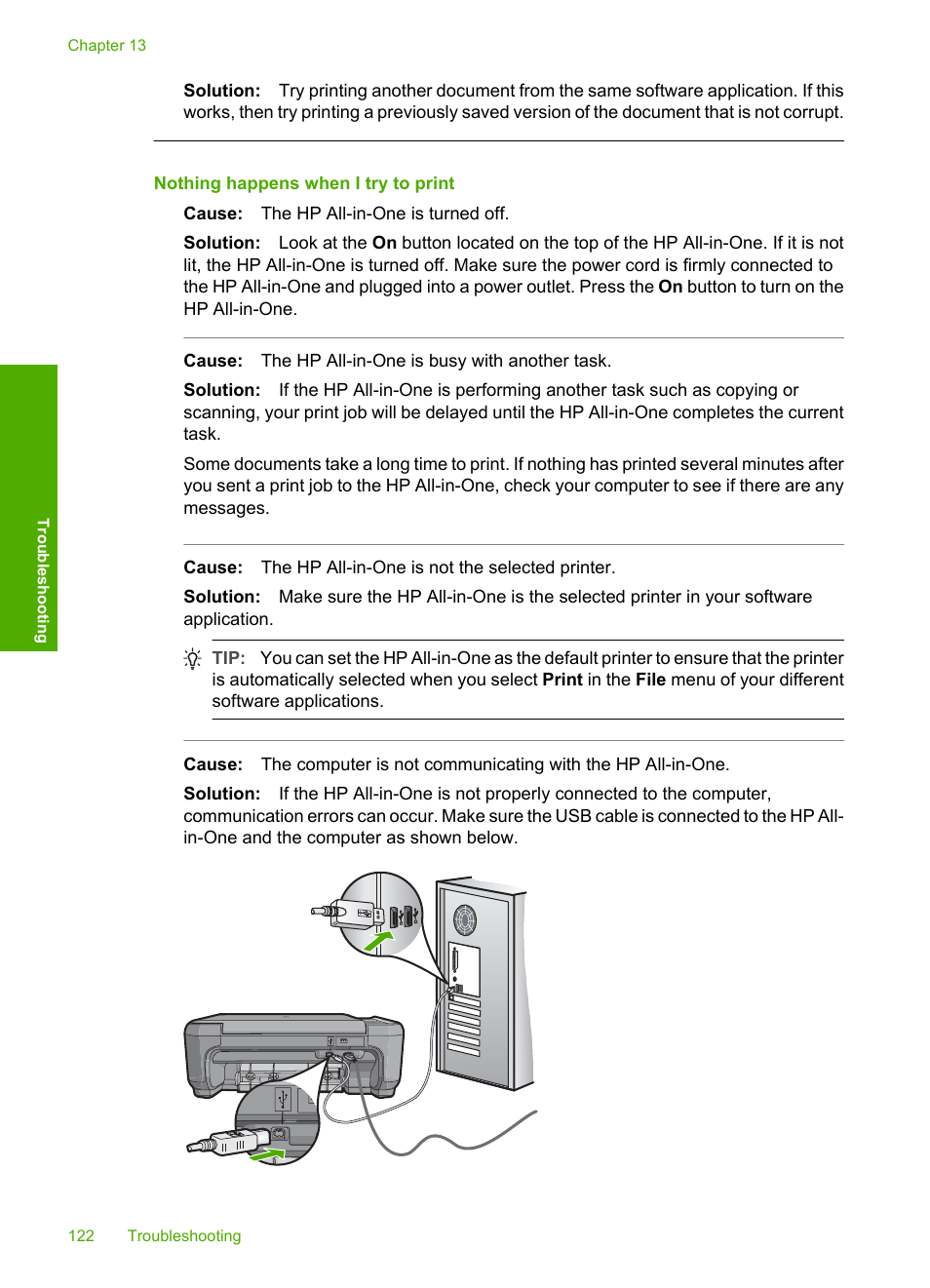 Nothing happens when i try to print | HP Photosmart C4380 All-in-One Printer User Manual | Page 123 / 179