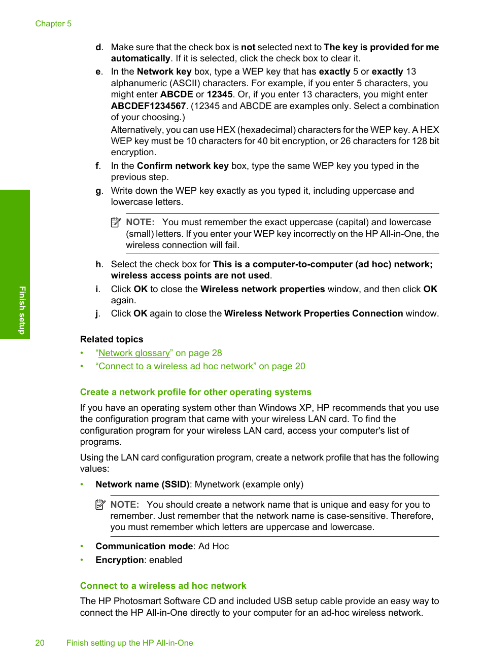 Connect to a wireless ad hoc network | HP Photosmart C4380 All-in-One Printer User Manual | Page 21 / 179