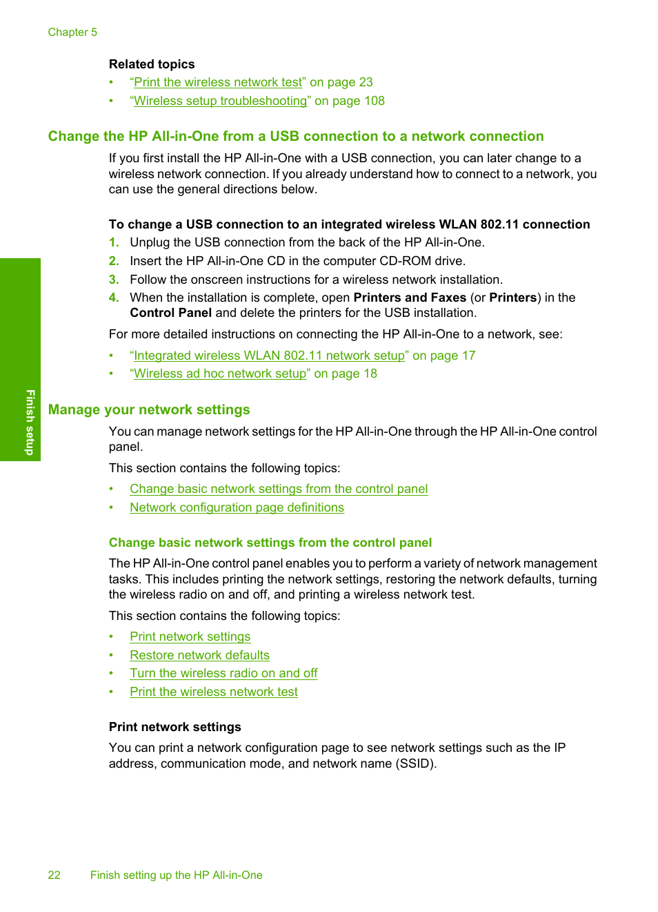 Manage your network settings | HP Photosmart C4380 All-in-One Printer User Manual | Page 23 / 179