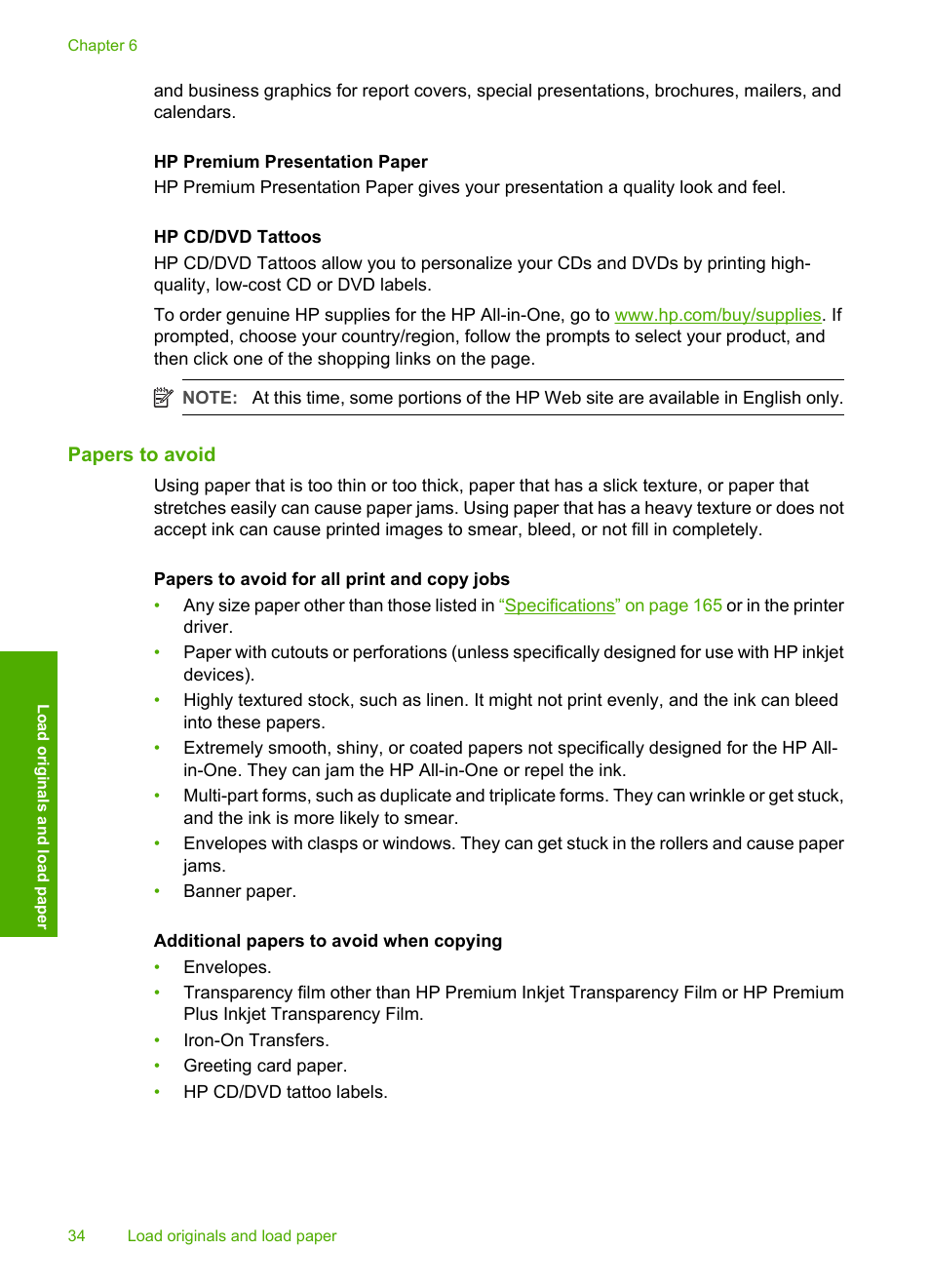 Papers to avoid | HP Photosmart C4380 All-in-One Printer User Manual | Page 35 / 179