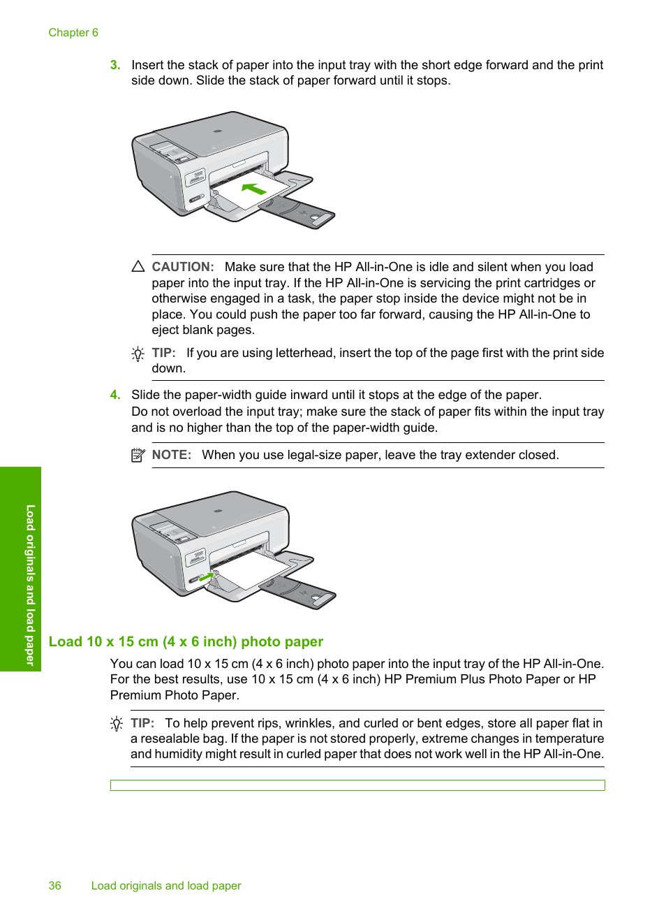 Load 10 x 15 cm (4 x 6 inch) photo paper | HP Photosmart C4380 All-in-One Printer User Manual | Page 37 / 179