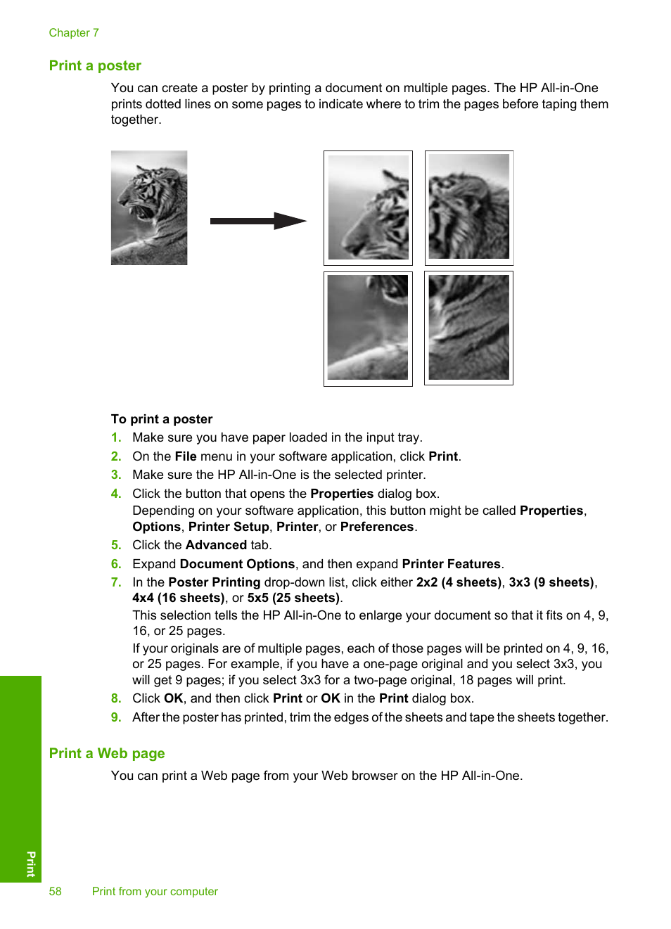 Print a poster | HP Photosmart C4380 All-in-One Printer User Manual | Page 59 / 179