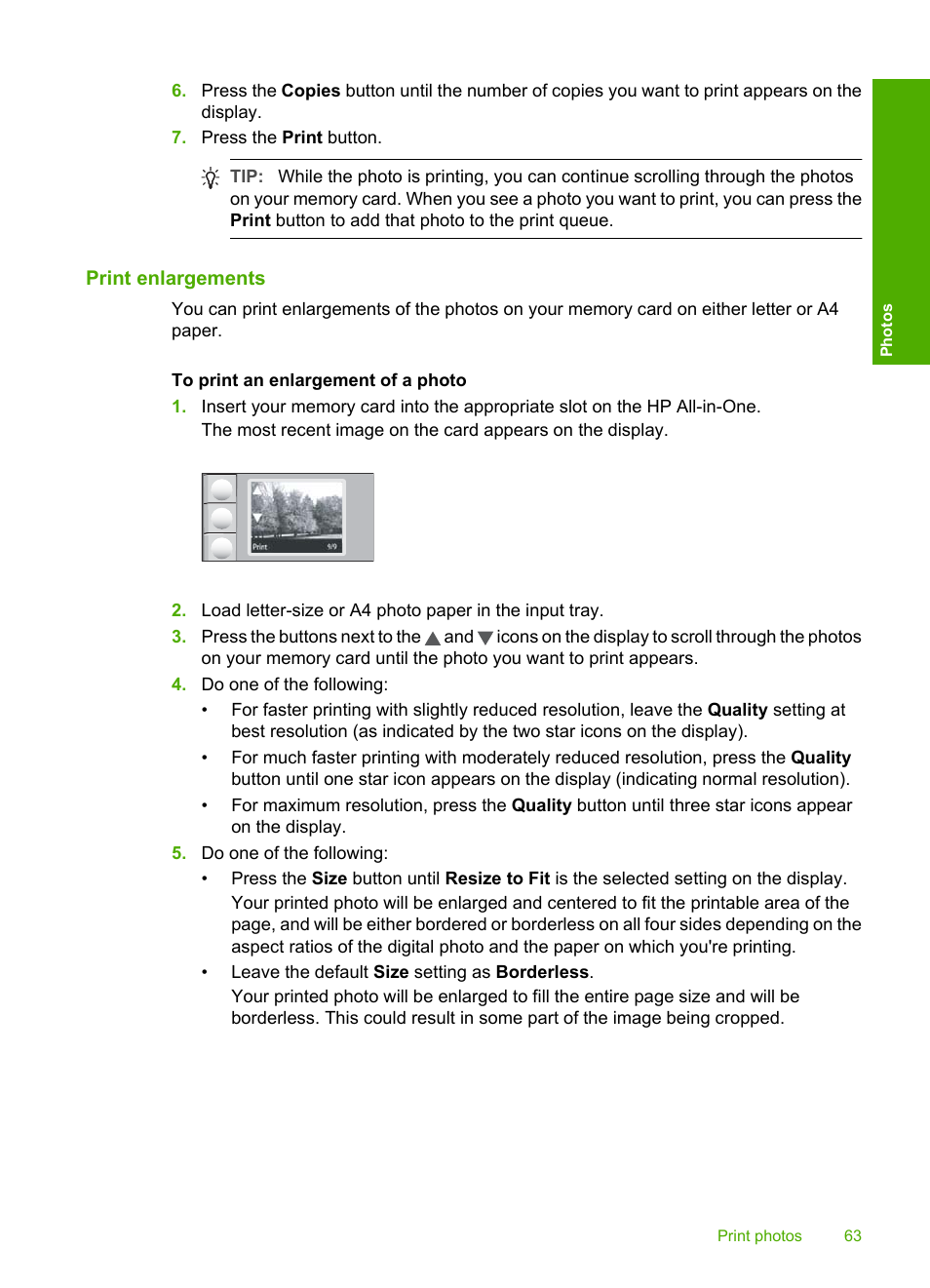 Print enlargements | HP Photosmart C4380 All-in-One Printer User Manual | Page 64 / 179