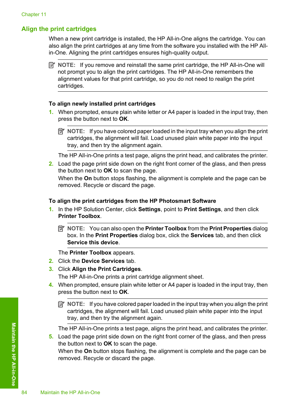 Align the print cartridges | HP Photosmart C4380 All-in-One Printer User Manual | Page 85 / 179