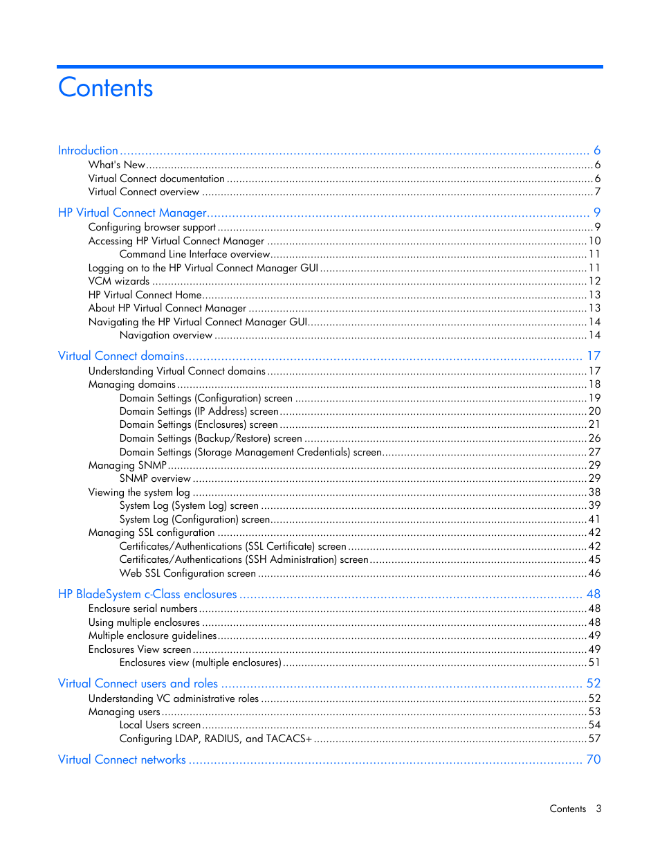 HP Virtual Connect 8Gb 20-port Fibre Channel Module for c-Class BladeSystem User Manual | Page 3 / 223