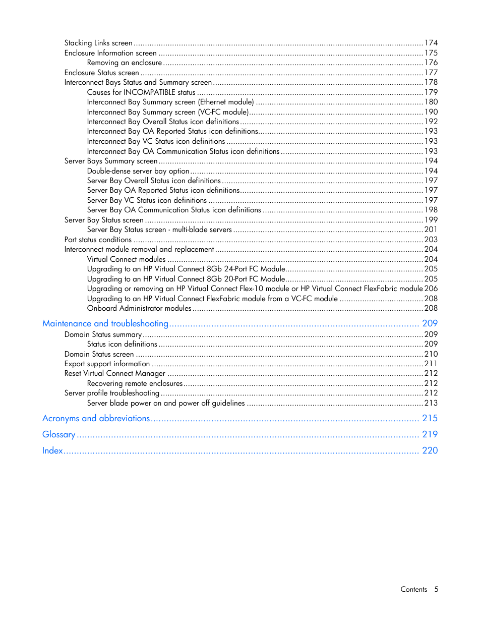 HP Virtual Connect 8Gb 20-port Fibre Channel Module for c-Class BladeSystem User Manual | Page 5 / 223