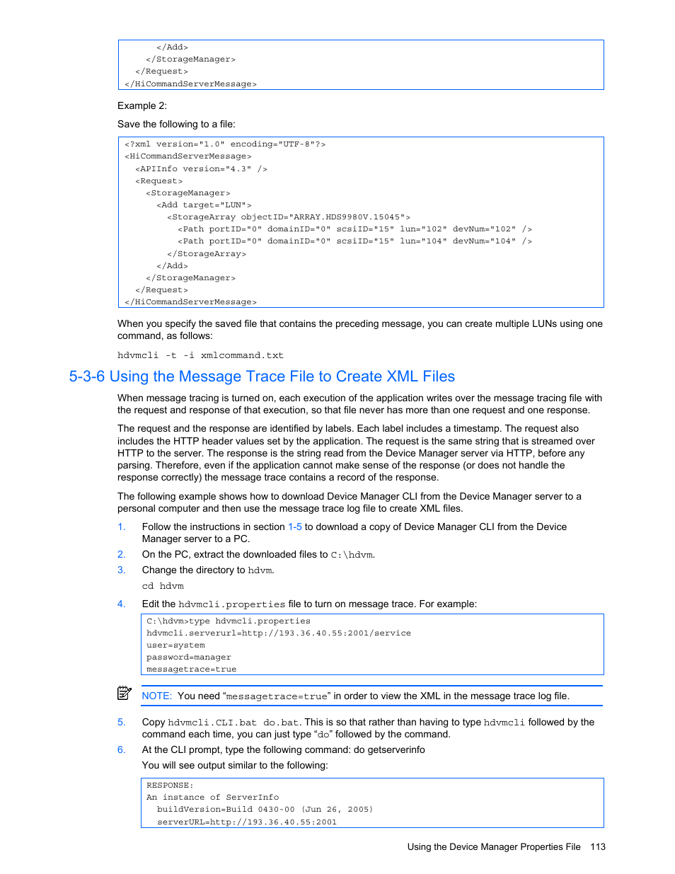 Using the message trace file to create xml files | HP StorageWorks XP10000 Disk Array User Manual | Page 113 / 118