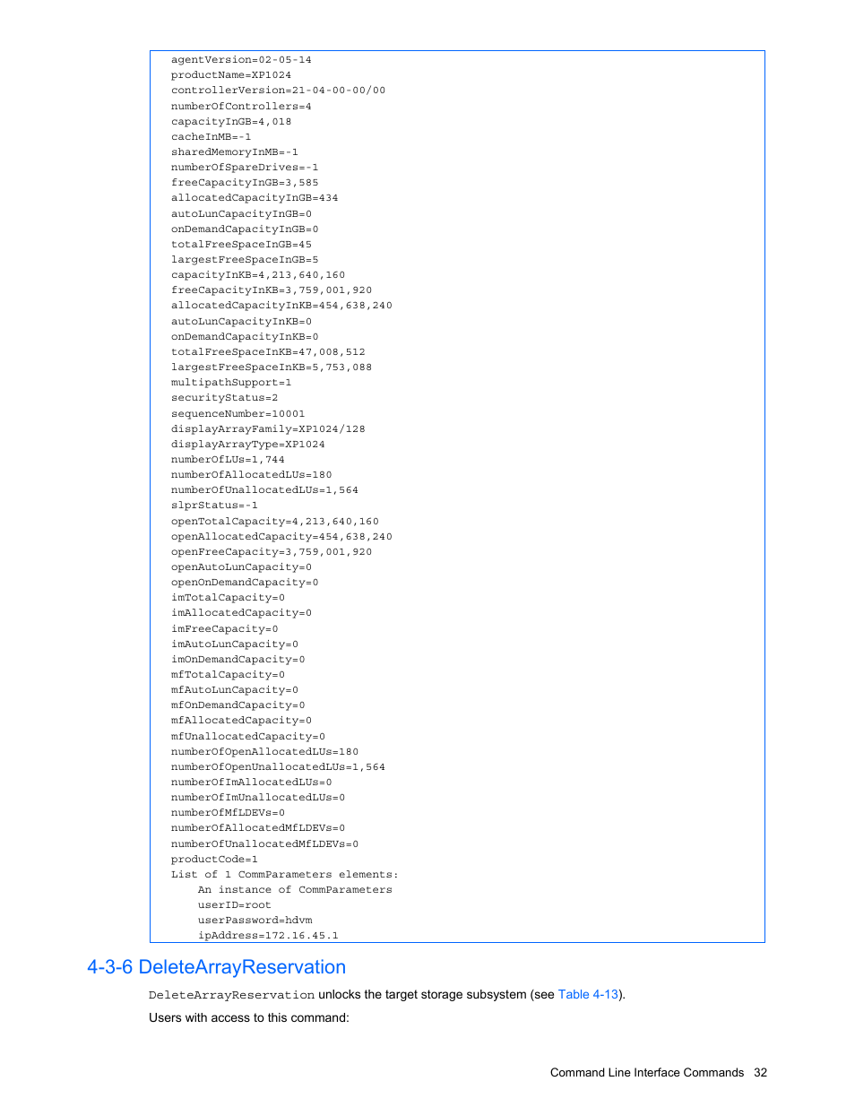 3-6 deletearrayreservation, Deletearrayreservation | HP StorageWorks XP10000 Disk Array User Manual | Page 32 / 118
