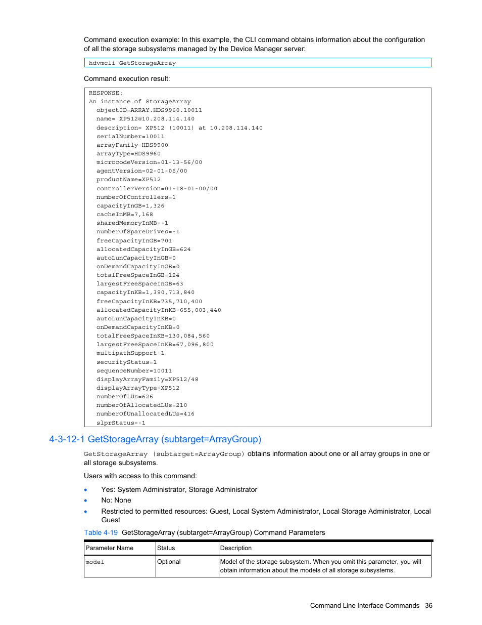 3-12-1 getstoragearray (subtarget=arraygroup) | HP StorageWorks XP10000 Disk Array User Manual | Page 36 / 118
