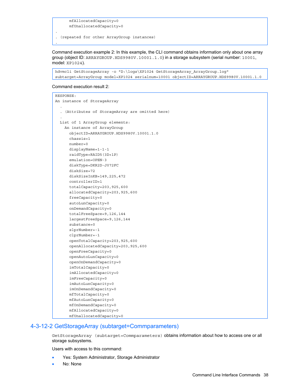3-12-2 getstoragearray (subtarget=commparameters) | HP StorageWorks XP10000 Disk Array User Manual | Page 38 / 118